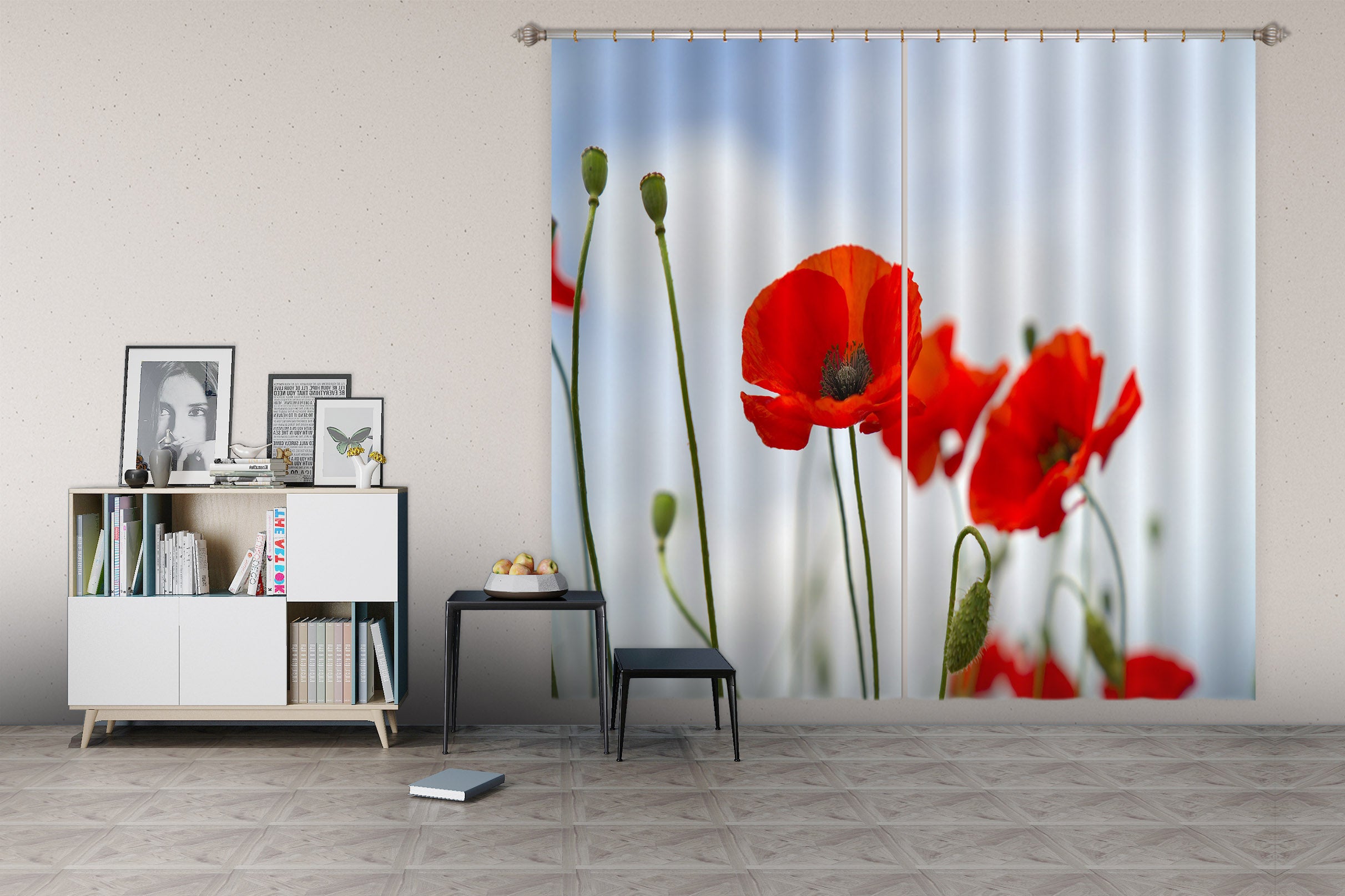3D Red Flowers 183 Marco Carmassi Curtain Curtains Drapes