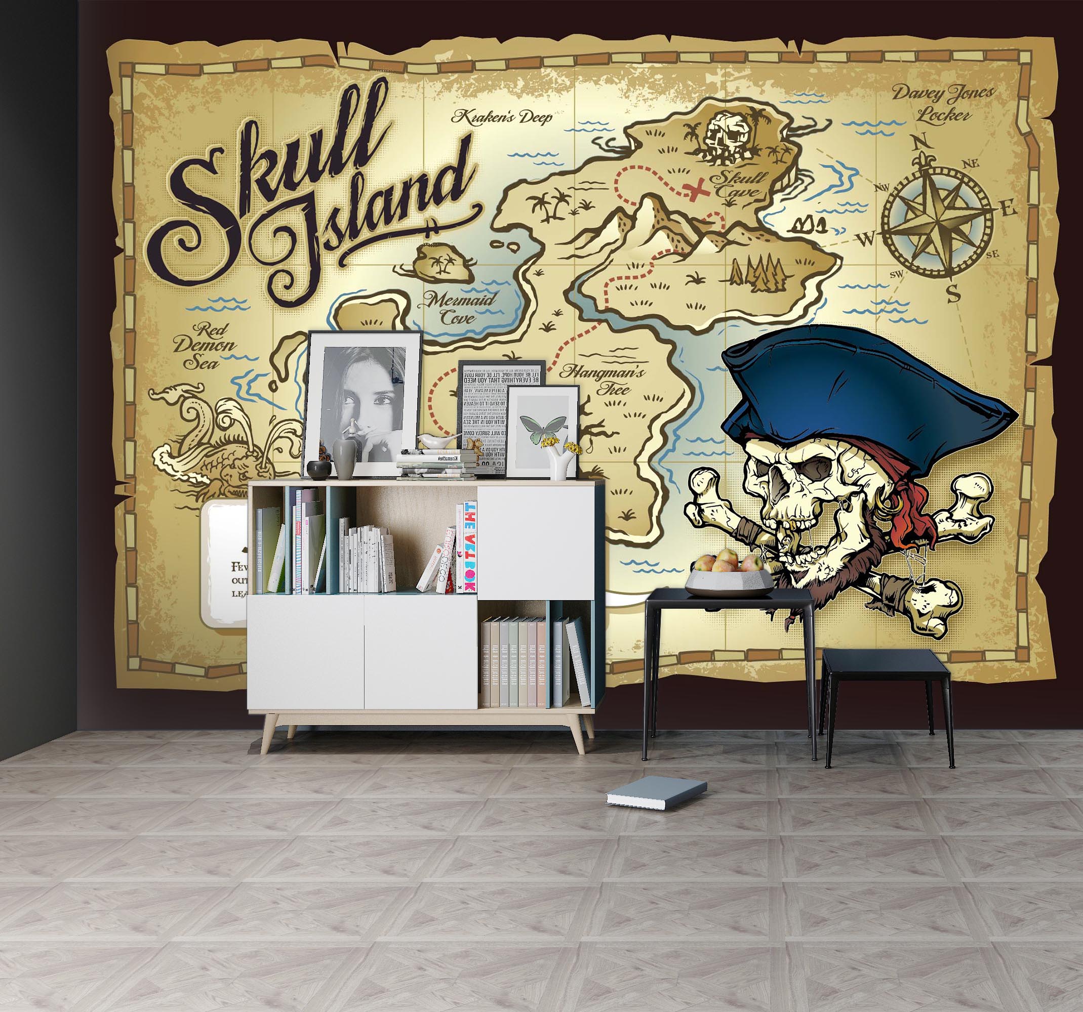 3D Skull Treasure Map 033 Wall Murals