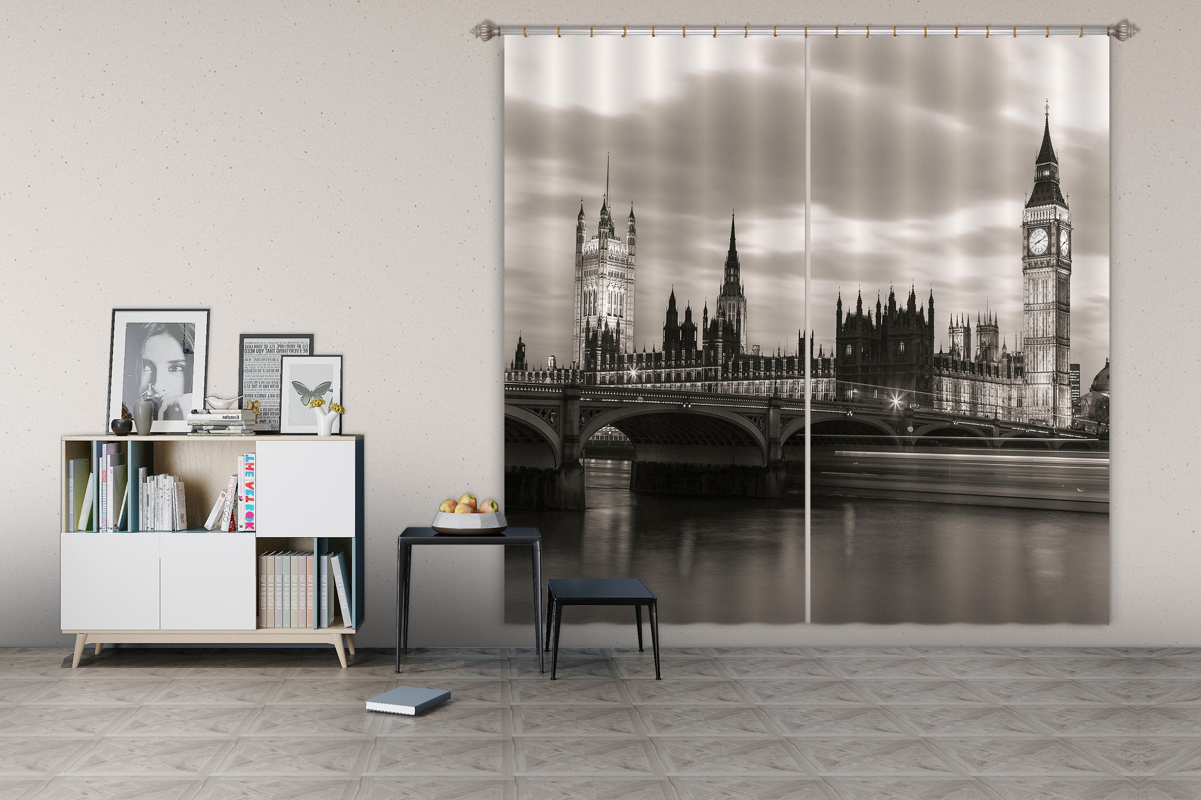 3D Bell Tower Bridge 002 Assaf Frank Curtain Curtains Drapes