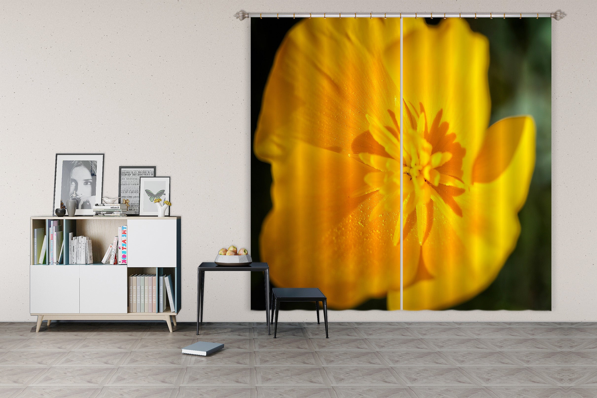 3D Yellow Flowers 62138 Kathy Barefield Curtain Curtains Drapes