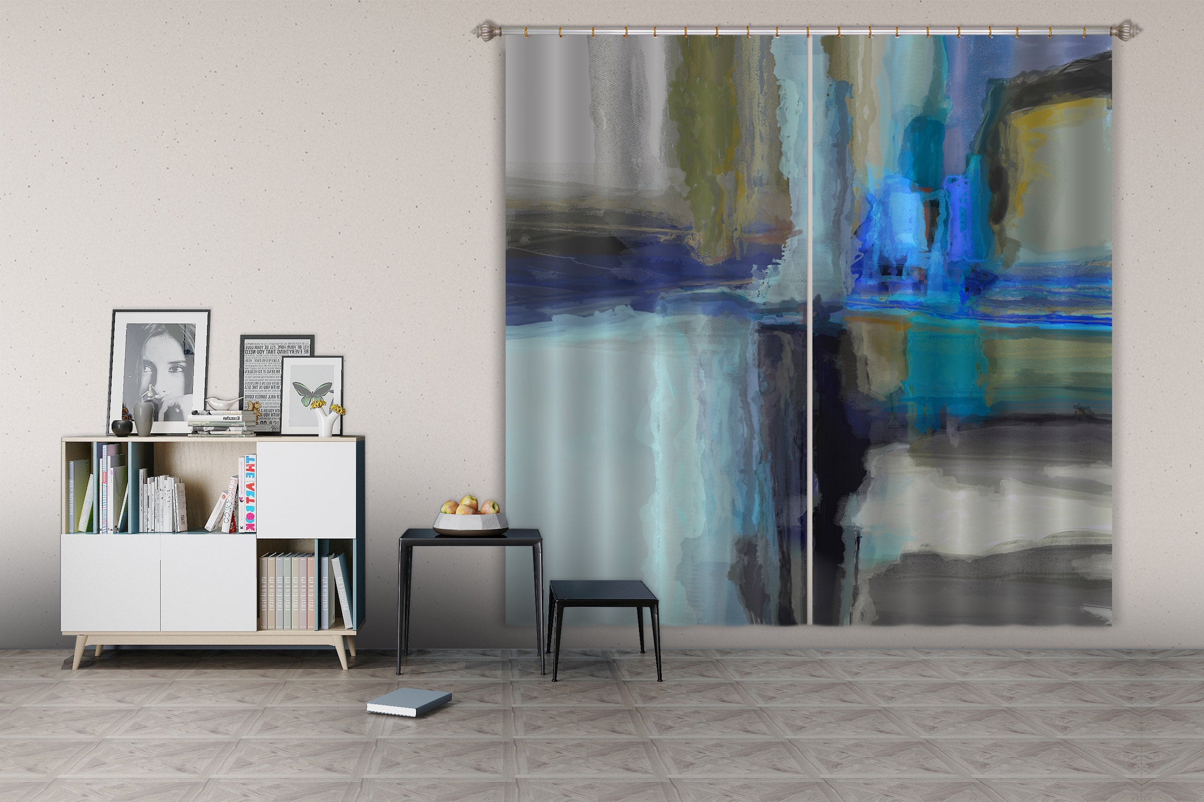 3D Blue Graffiti 047 Michael Tienhaara Curtain Curtains Drapes