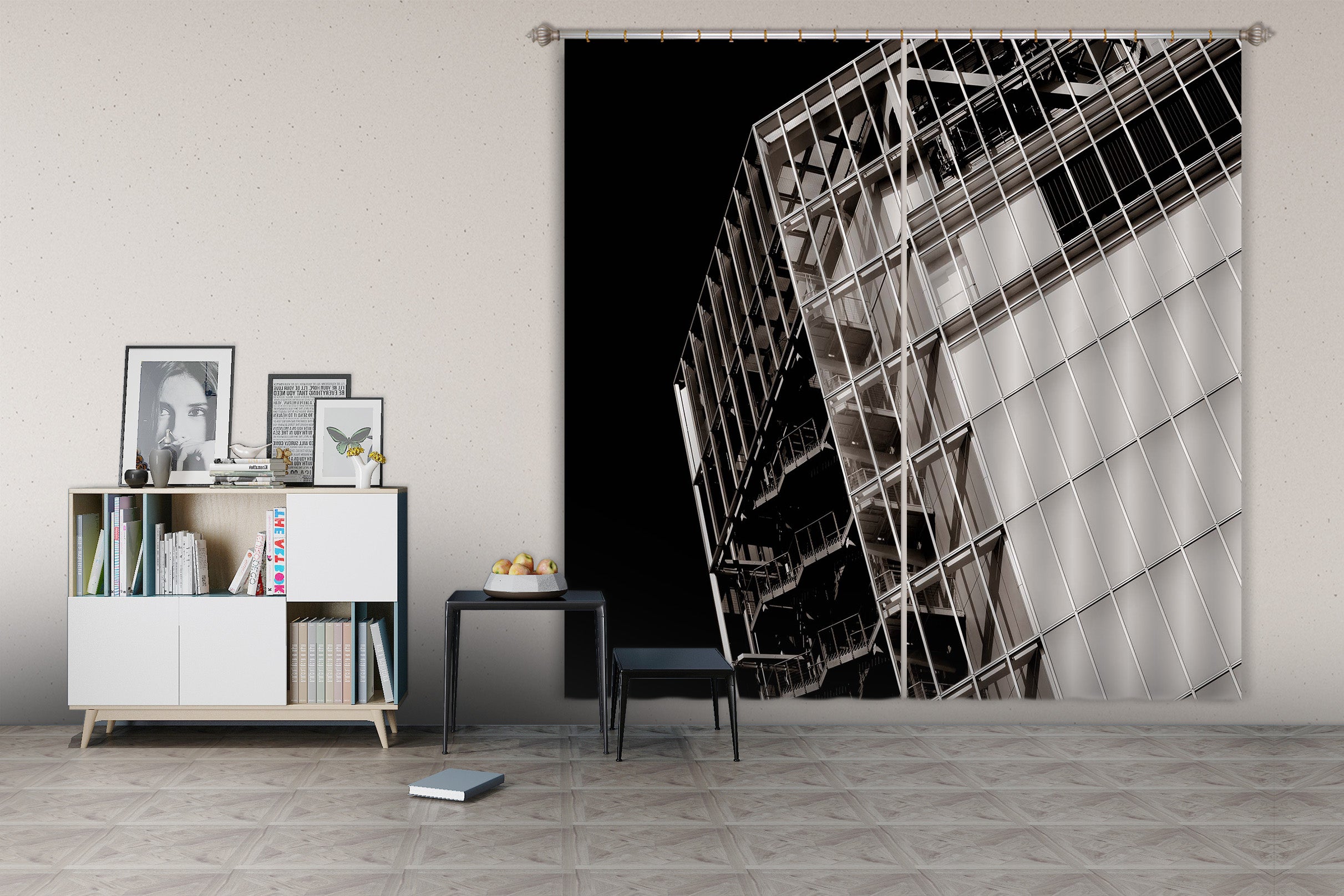 3D Dangerous Building 047 Noirblanc777 Curtain Curtains Drapes