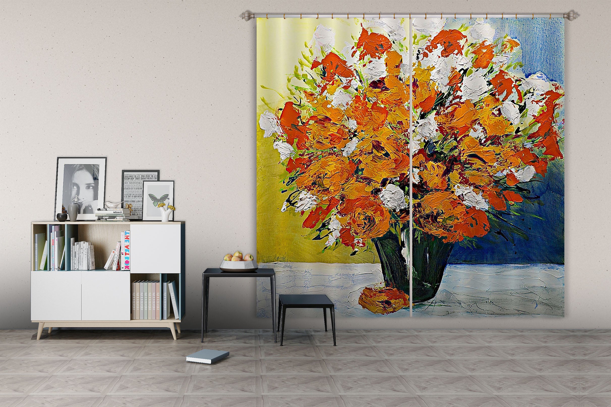 3D Painted Flowers 122 Allan P. Friedlander Curtain Curtains Drapes