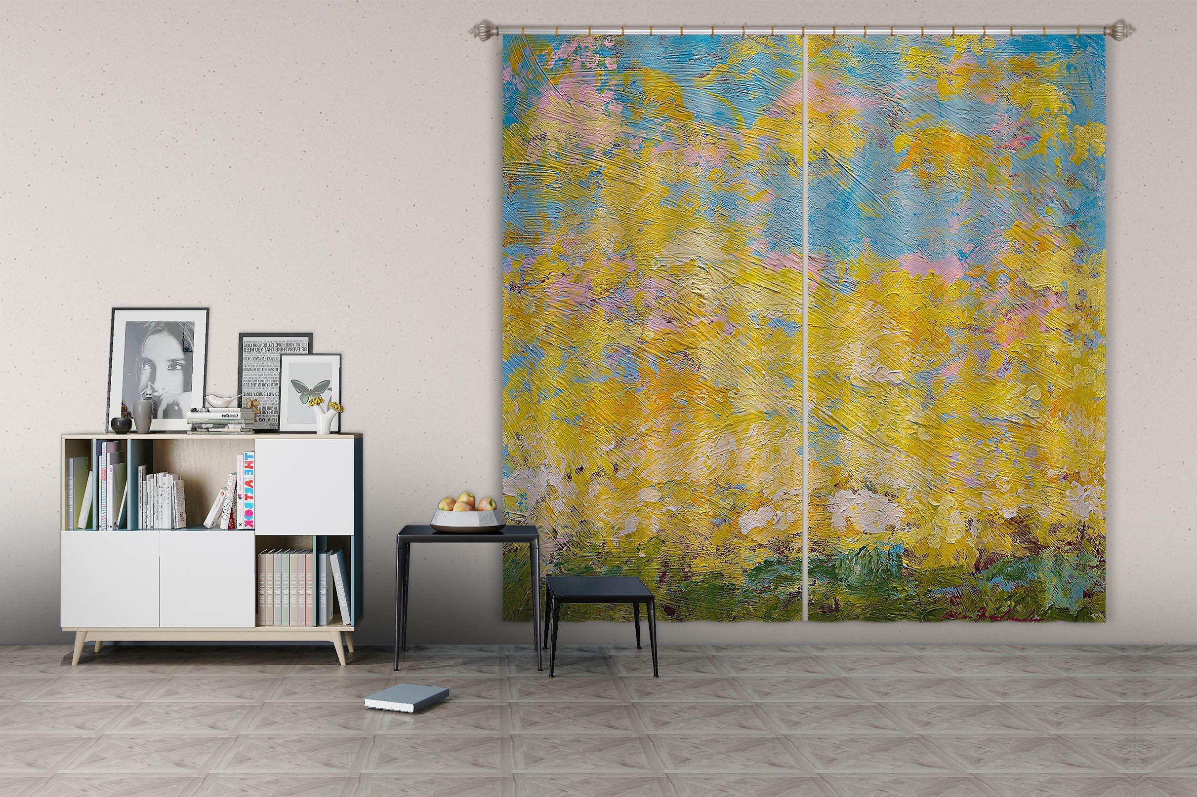 3D Yellow Graffiti 186 Allan P. Friedlander Curtain Curtains Drapes