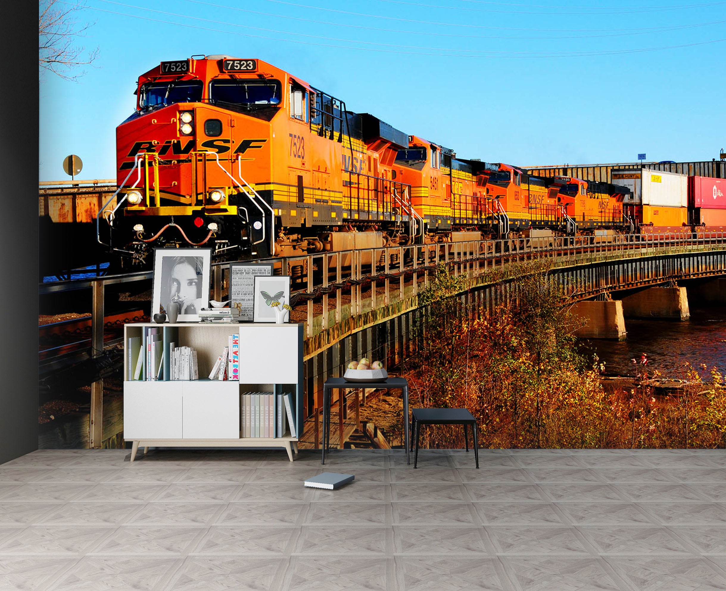 3D Freight Train 245 Vehicle Wall Murals