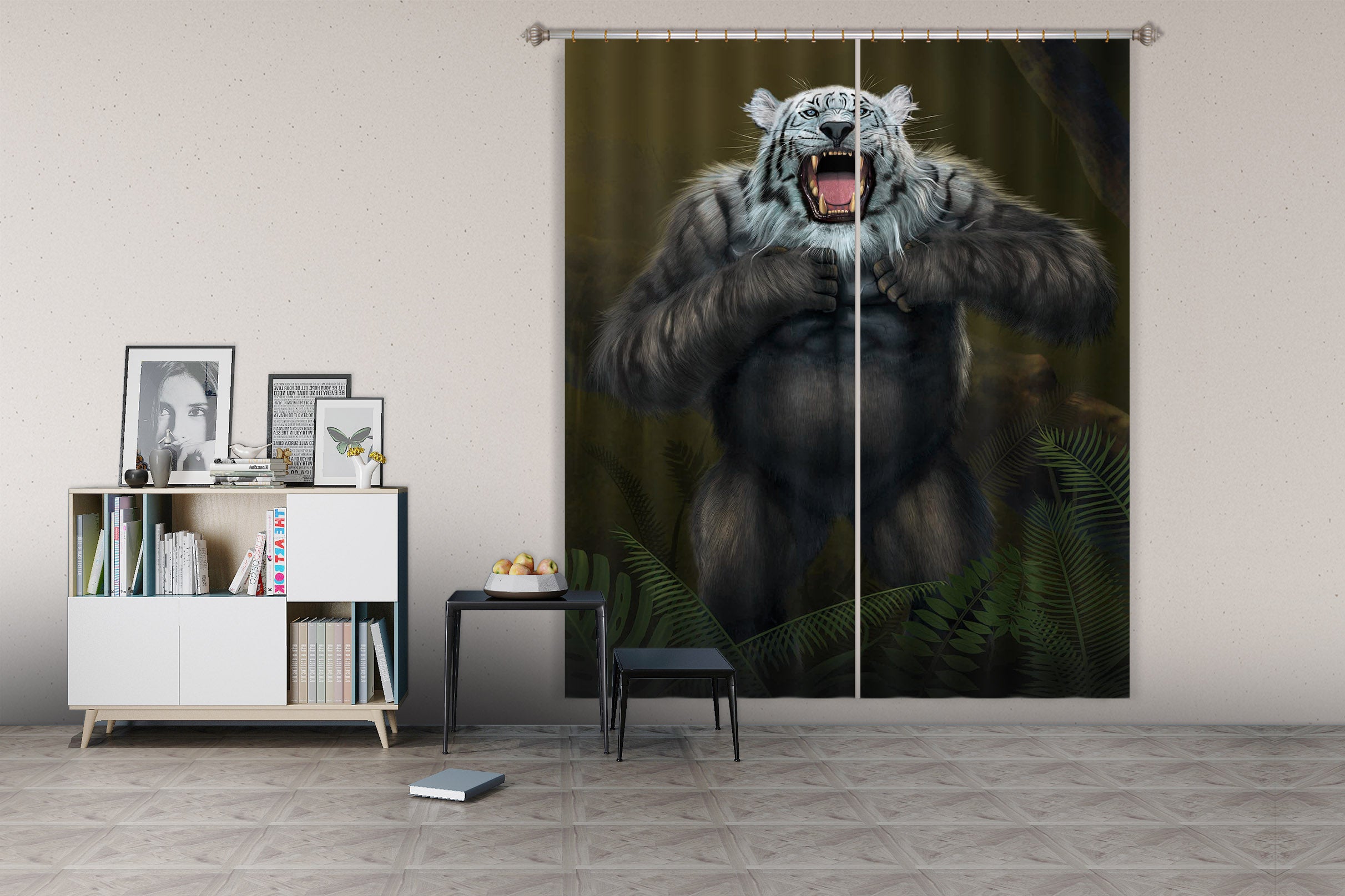 3D Tigerilla White Tiger Version 082 Vincent Hie Curtain Curtains Drapes