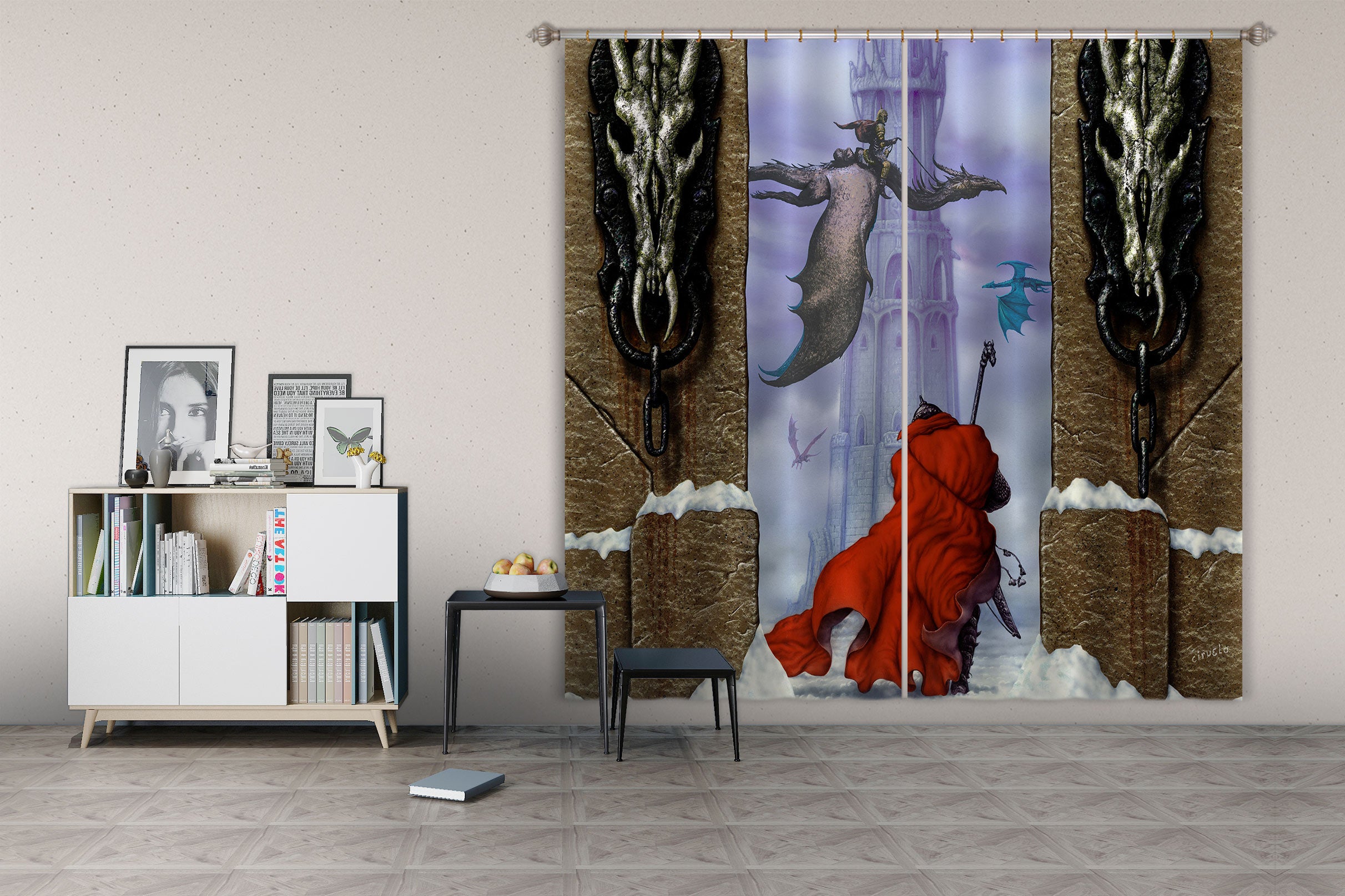 3D Red Robe Man Dragon 7158 Ciruelo Curtain Curtains Drapes