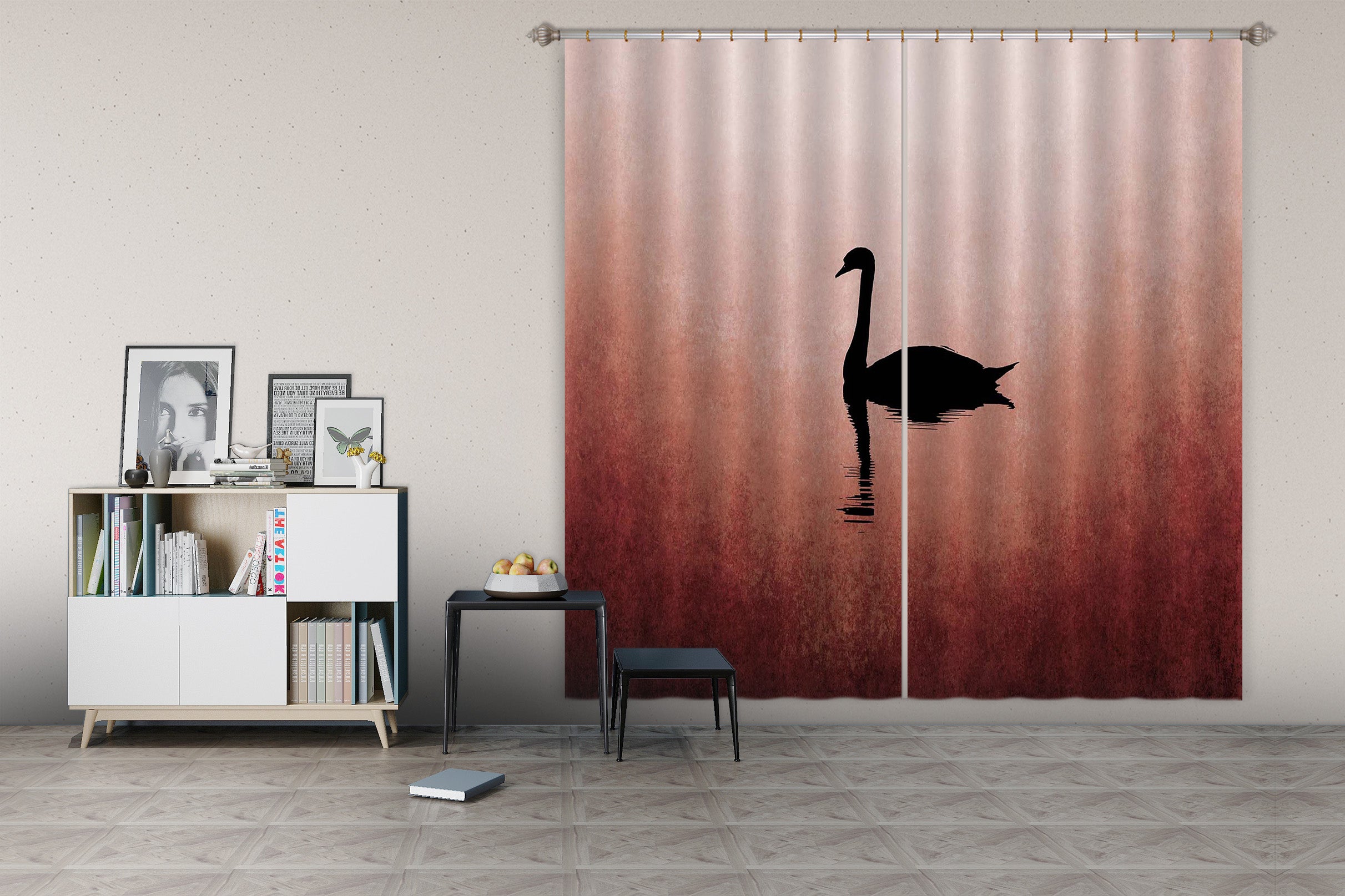 3D Swan Lake 056 Boris Draschoff Curtain Curtains Drapes
