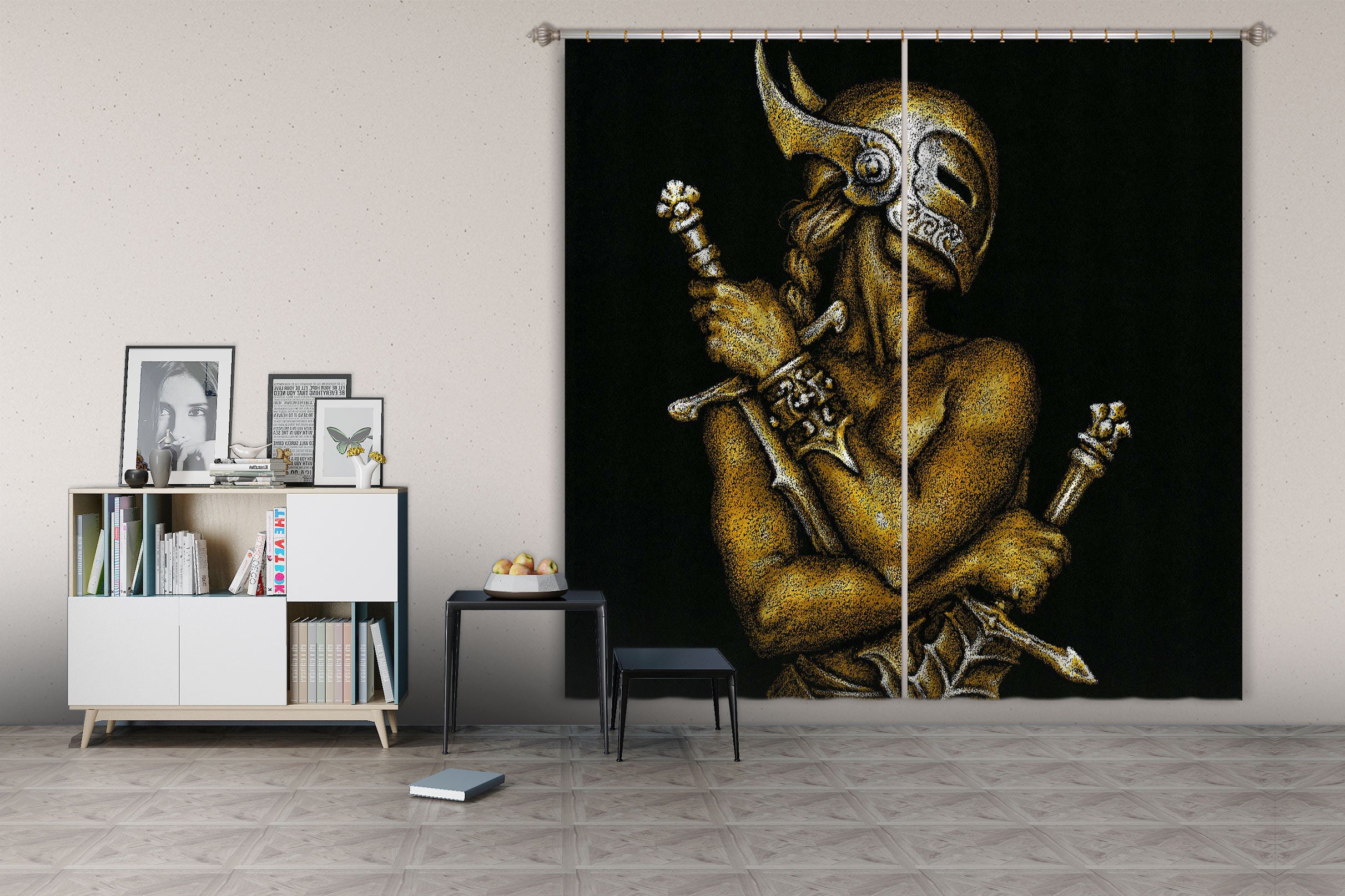 3D Sword Mask Man 7209 Ciruelo Curtain Curtains Drapes
