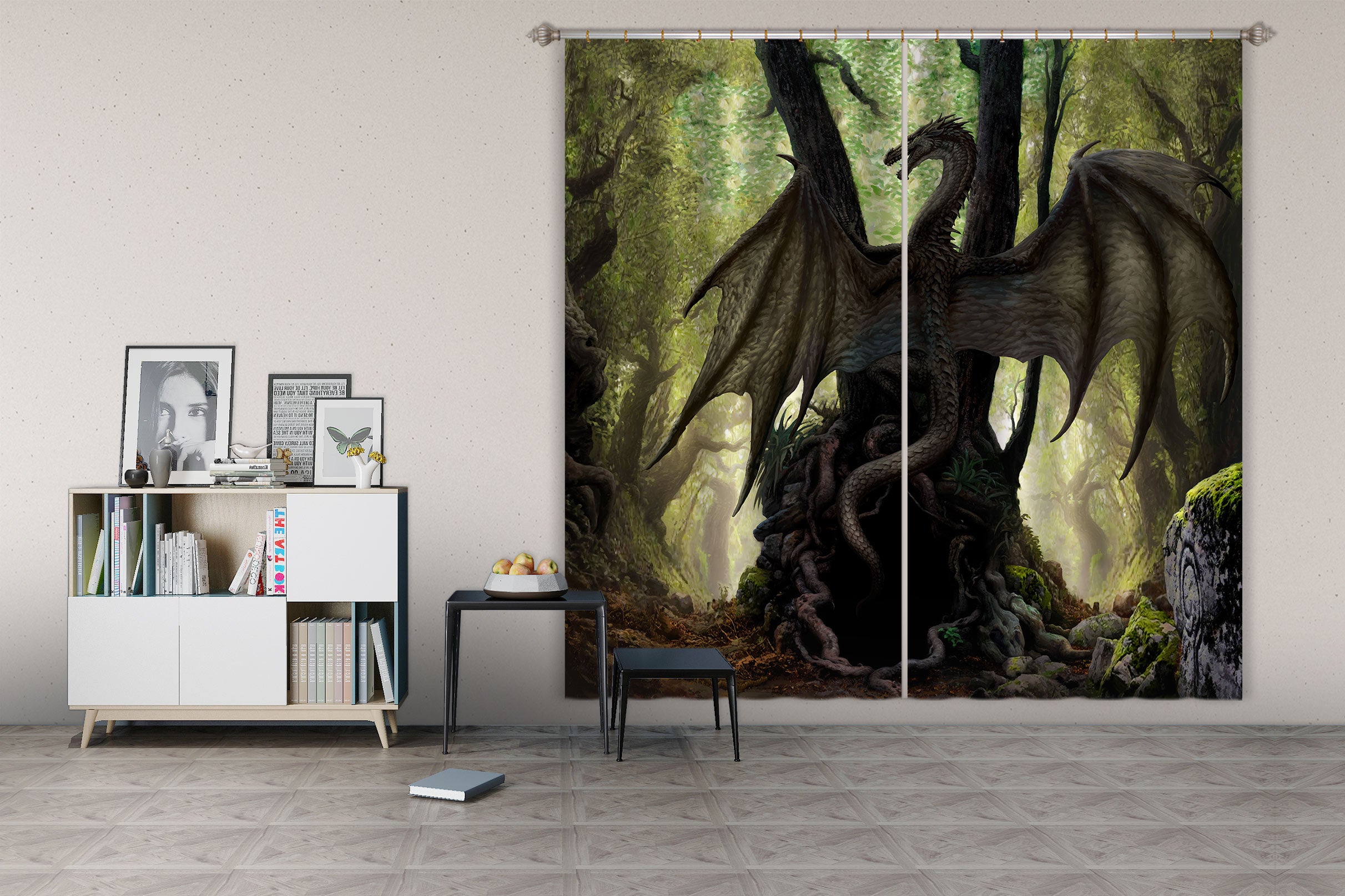 3D Trees Dragon Shadow 8016 Ciruelo Curtain Curtains Drapes