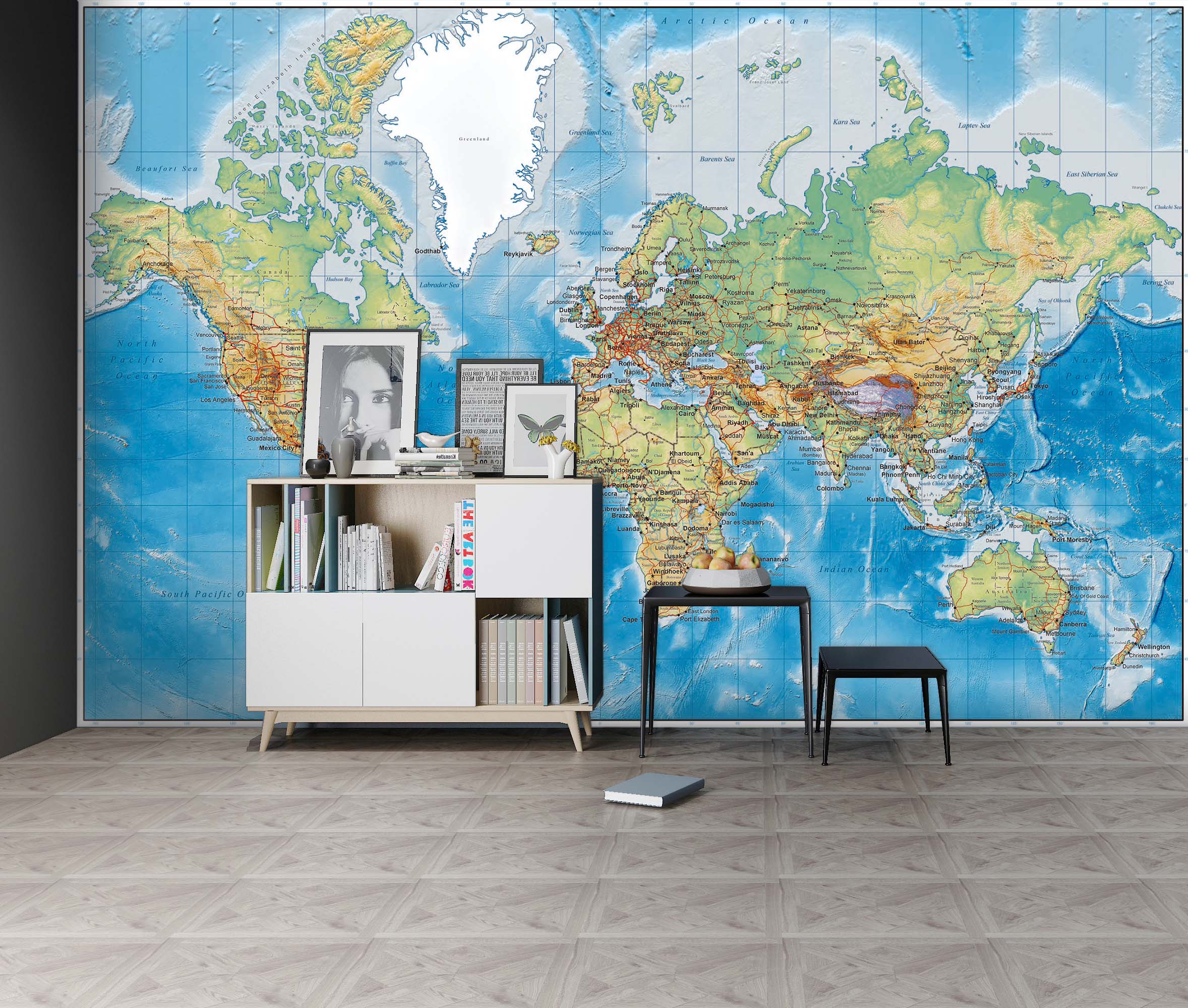 3D Blue World Map 141 Wall Murals Wallpaper AJ Wallpaper 2