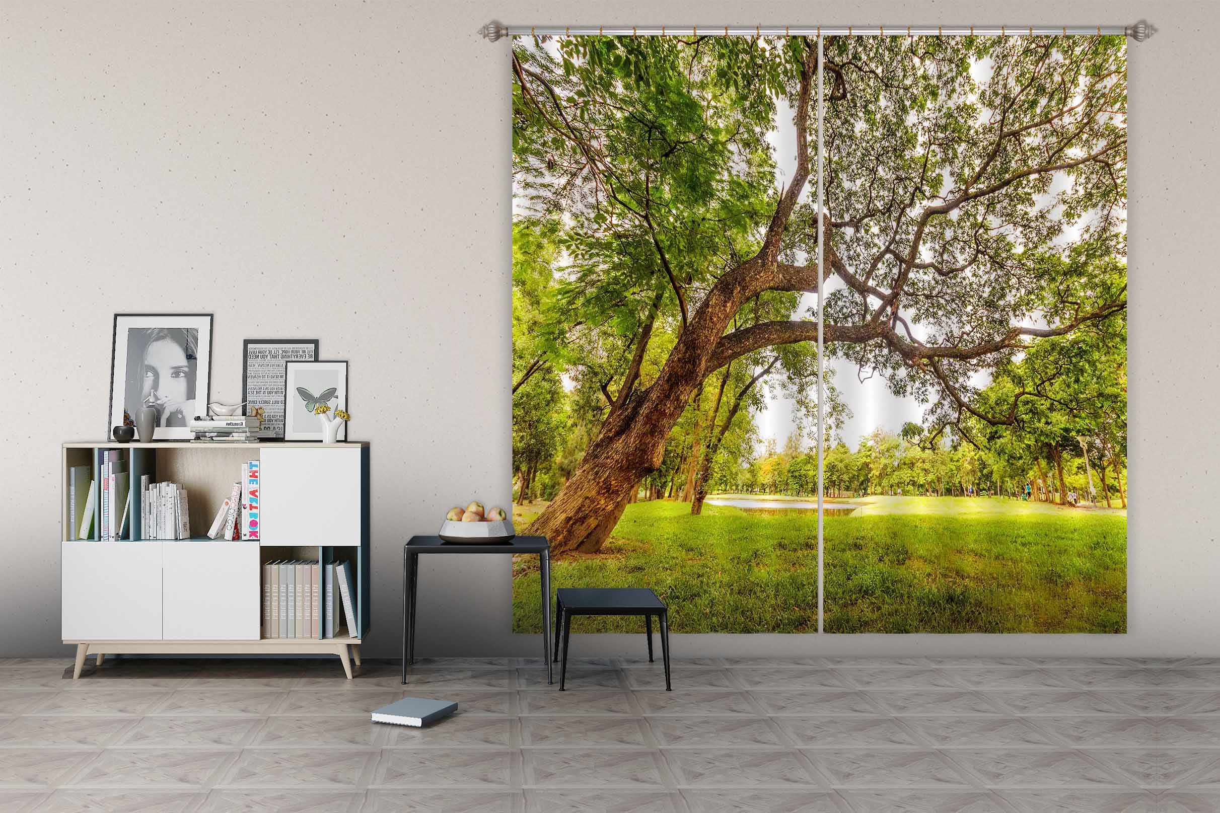 3D Park Tree 833 Curtains Drapes