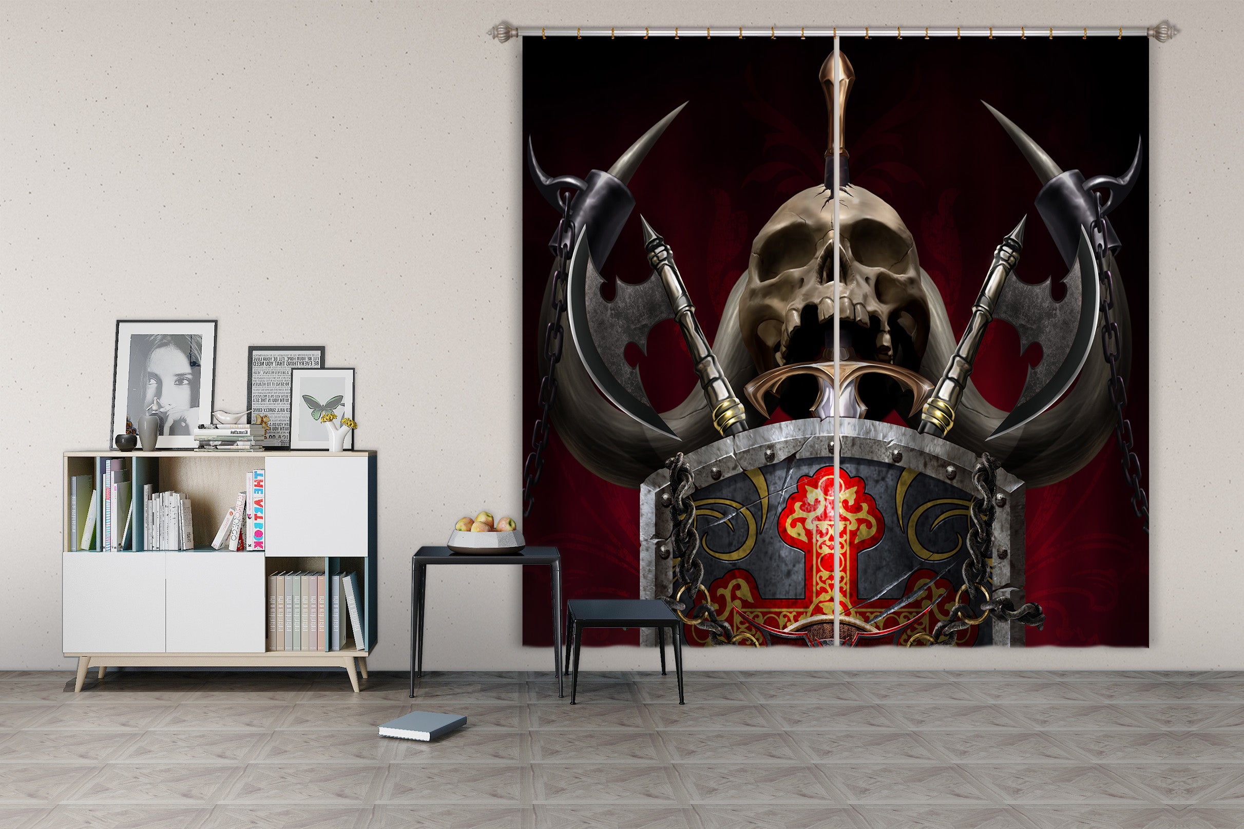 3D Metal Shield Skull 5081 Tom Wood Curtain Curtains Drapes