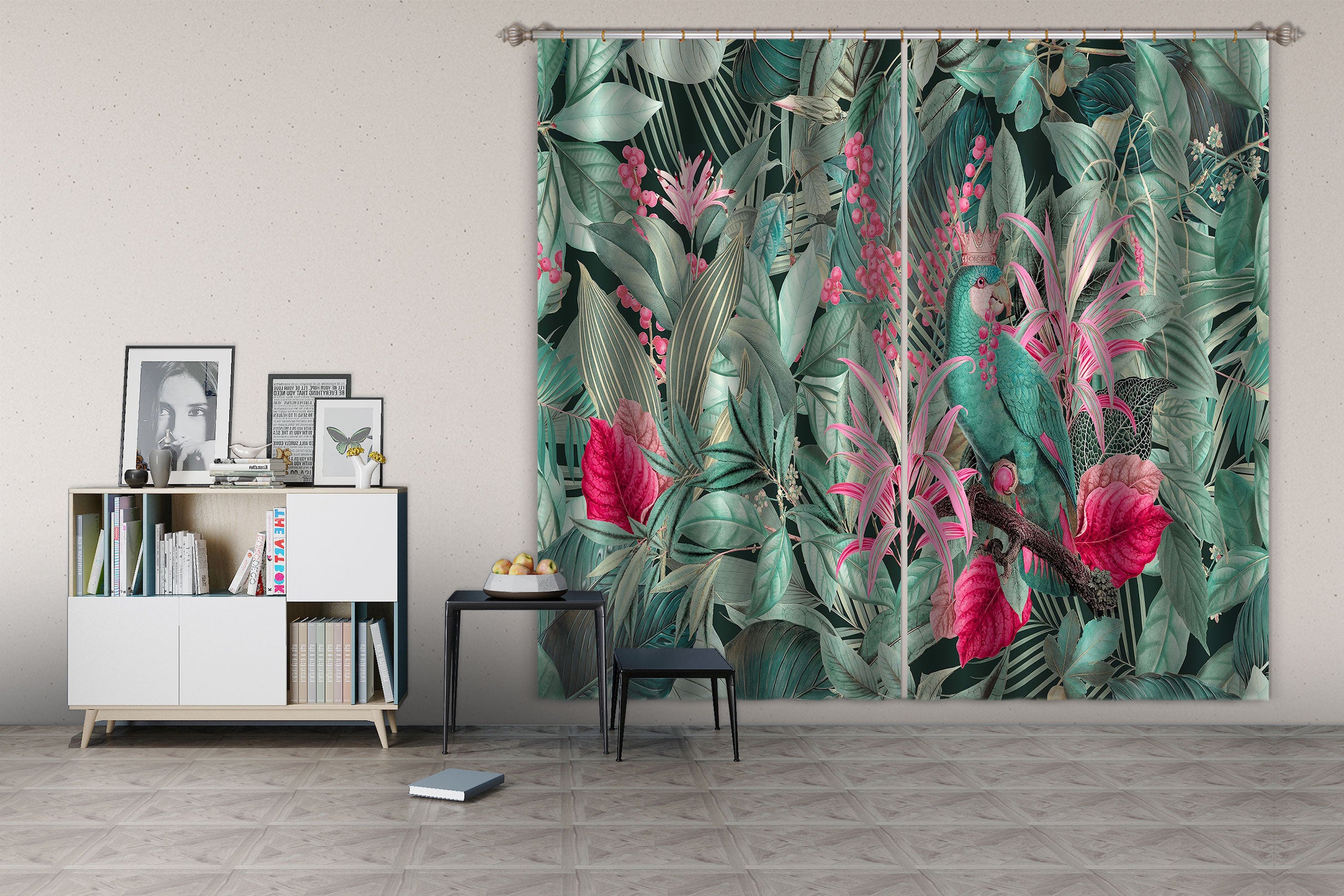 3D Parrot Cherry 003 Andrea haase Curtain Curtains Drapes