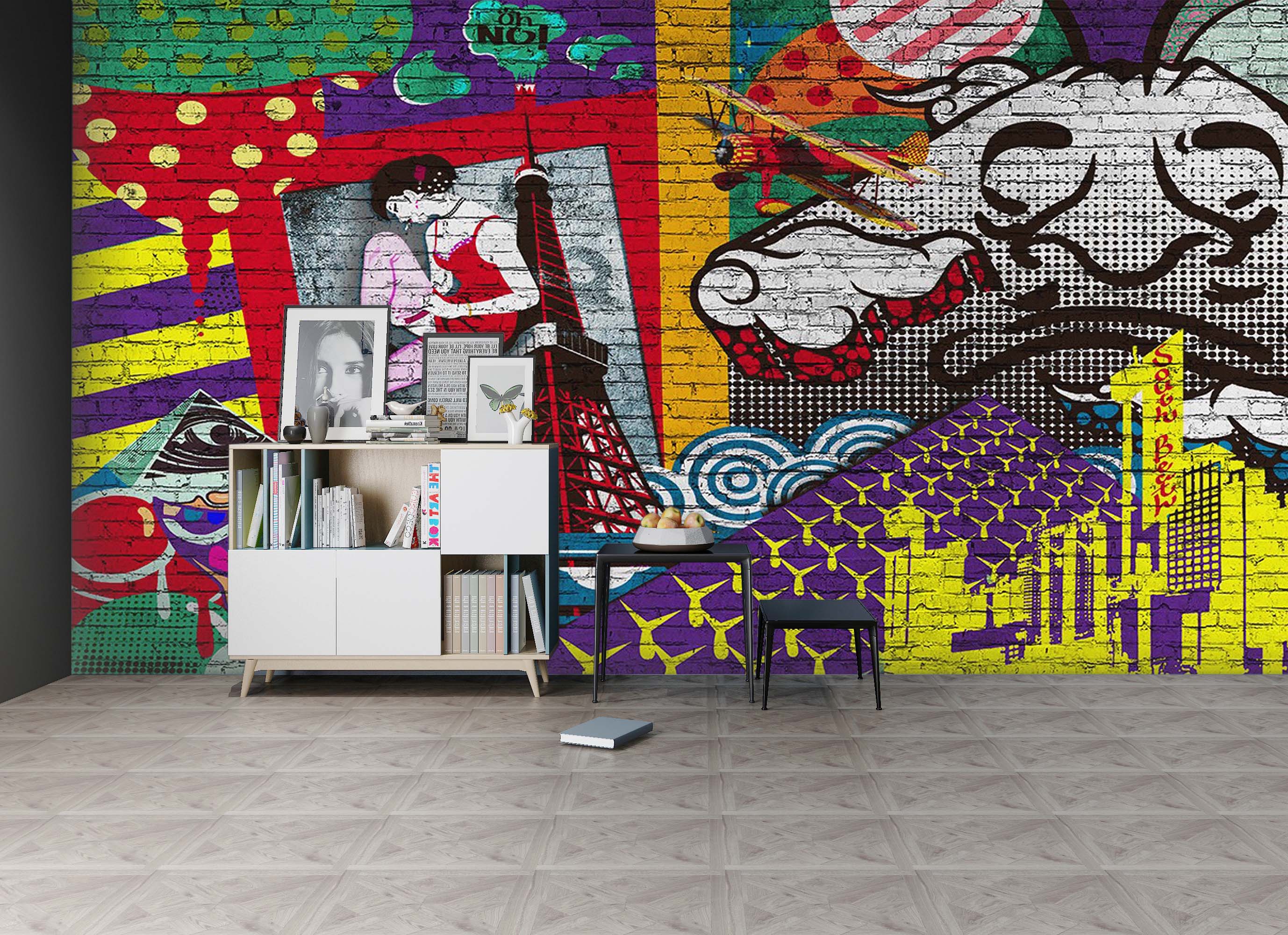 3D Graffiti Eiffel Tower 042 Wall Murals