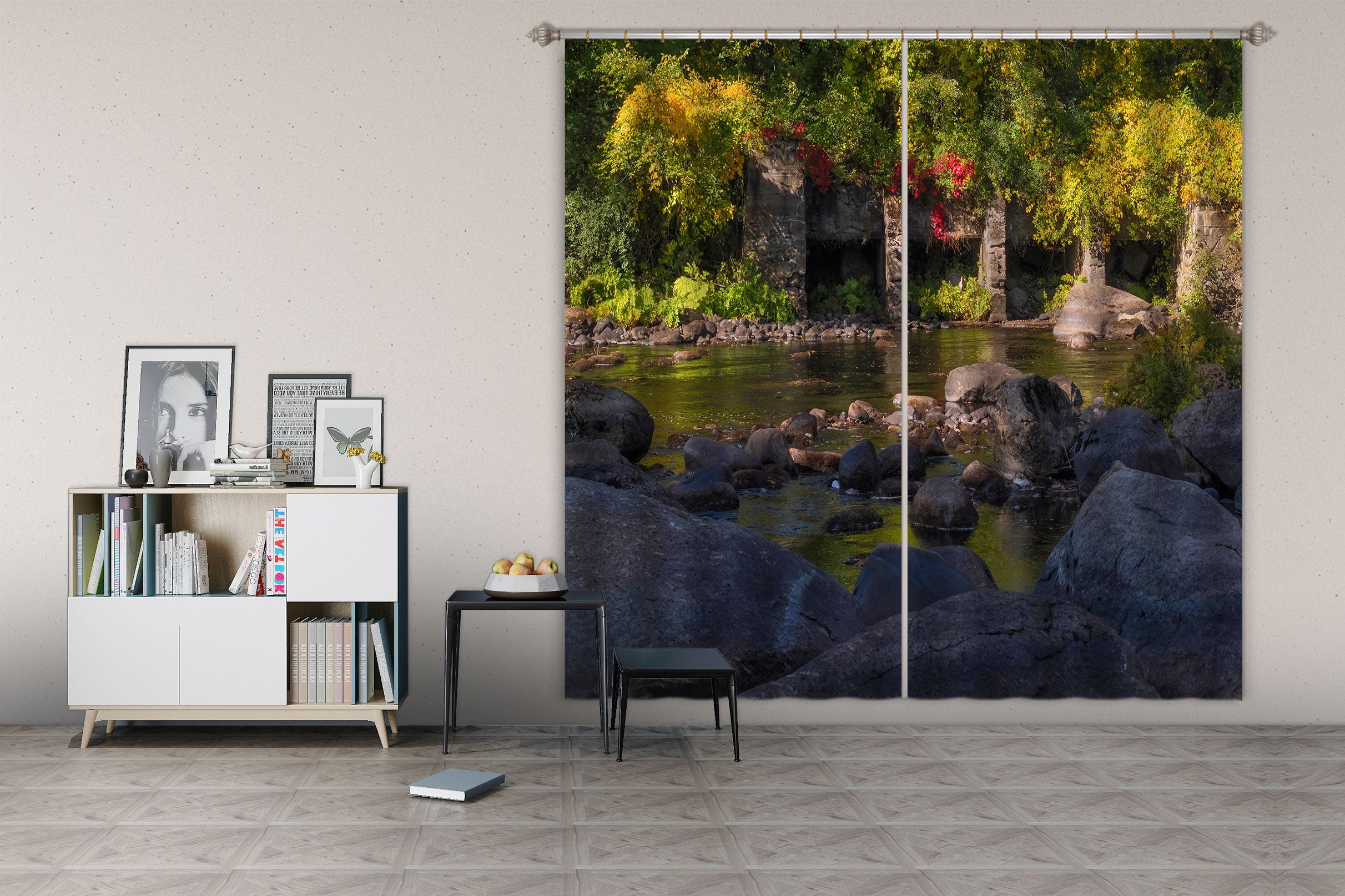 3D Stone Grass 017 Jerry LoFaro Curtain Curtains Drapes