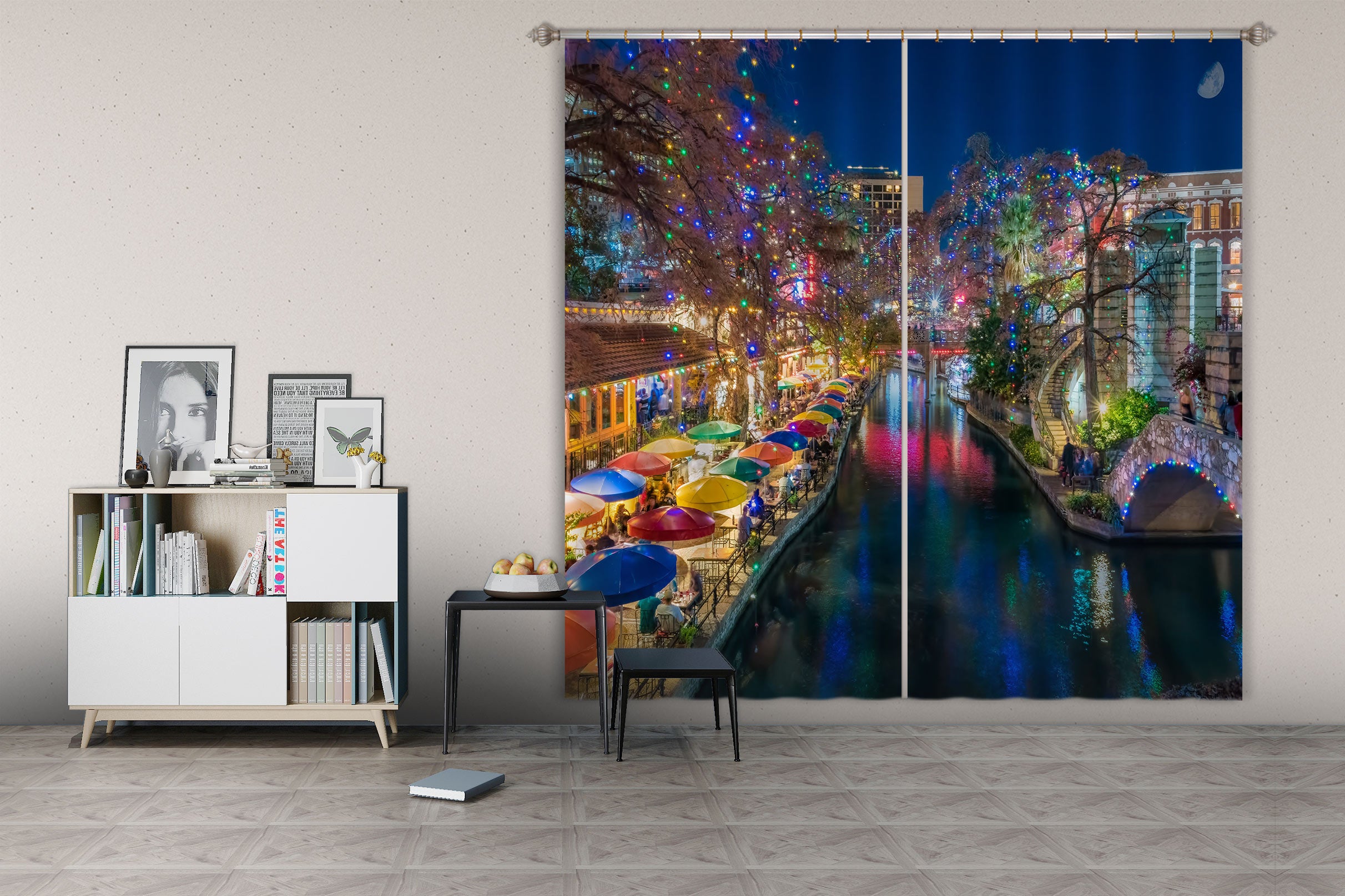 3D Town Lights Lake 5347 Beth Sheridan Curtain Curtains Drapes