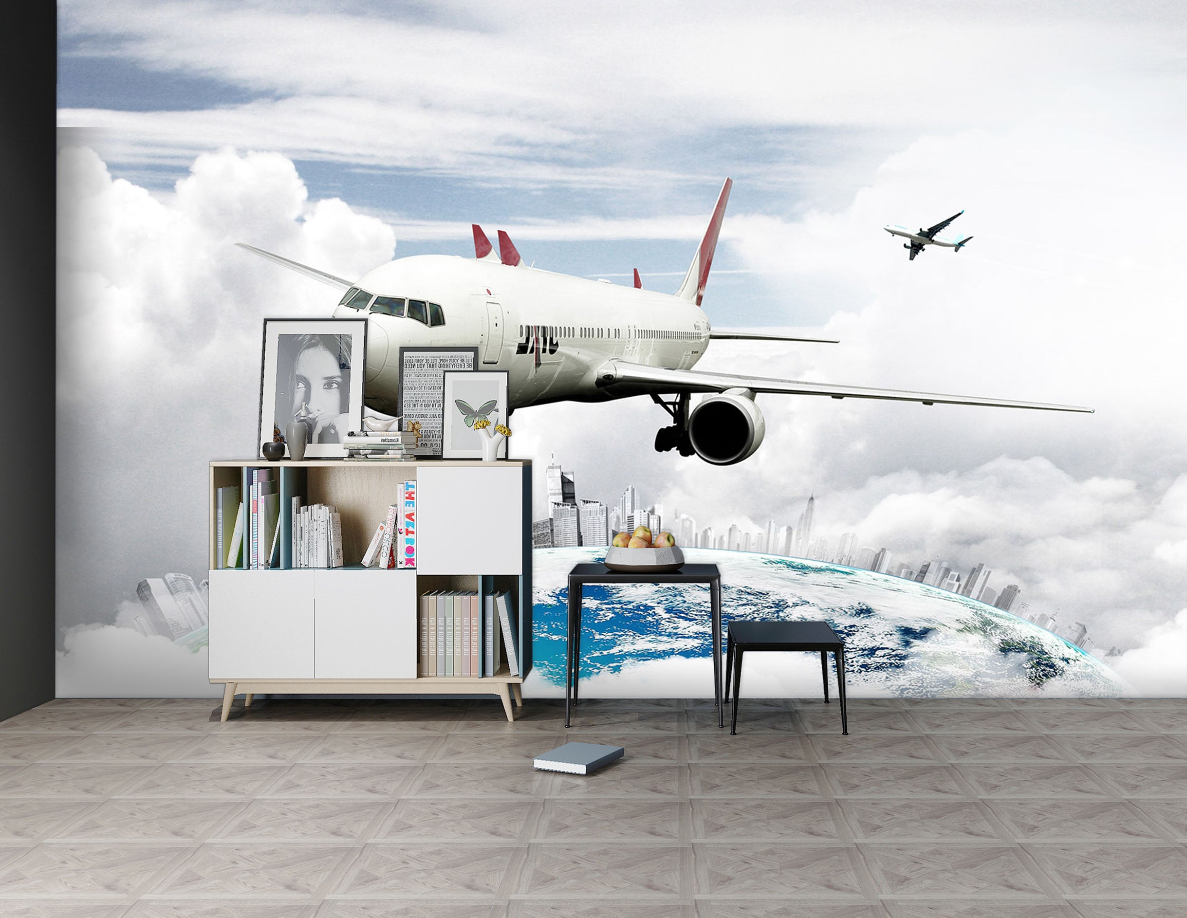 3D Earth Cloud Plane 280 Vehicle Wall Murals