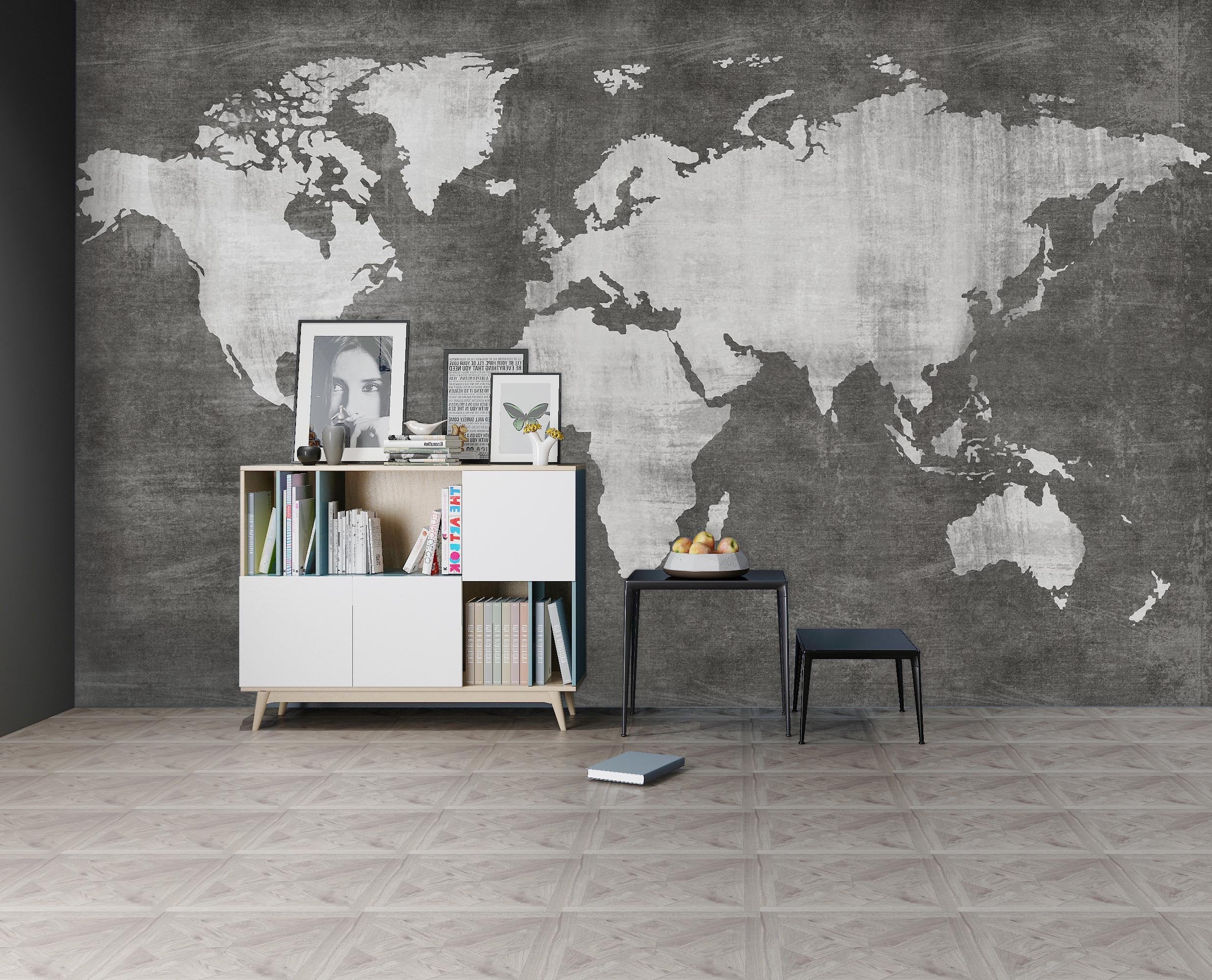 3D Black World Map 113 Wall Murals Wallpaper AJ Wallpaper 2