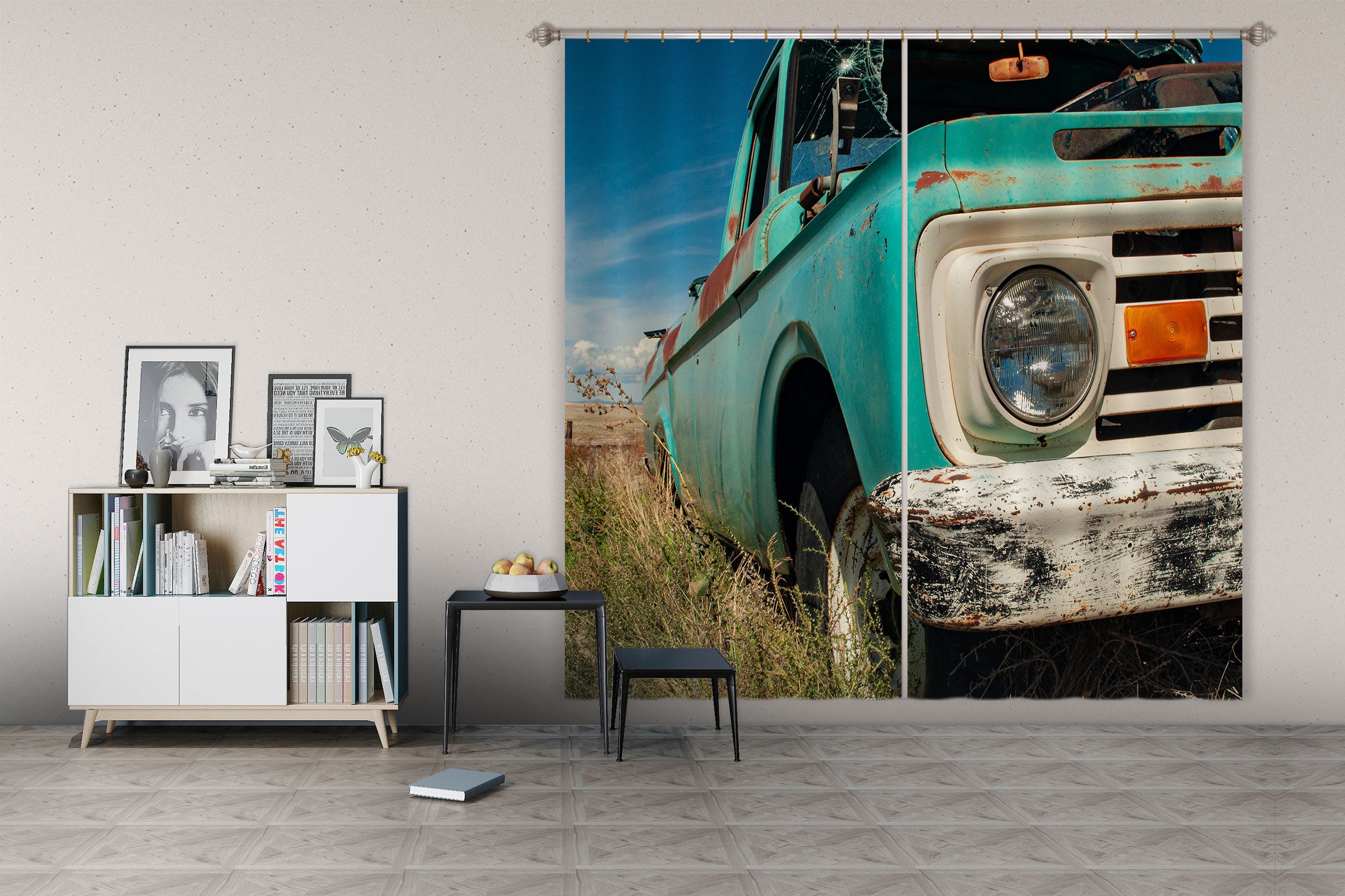 3D Blue Pickup Truck 5301 Beth Sheridan Curtain Curtains Drapes