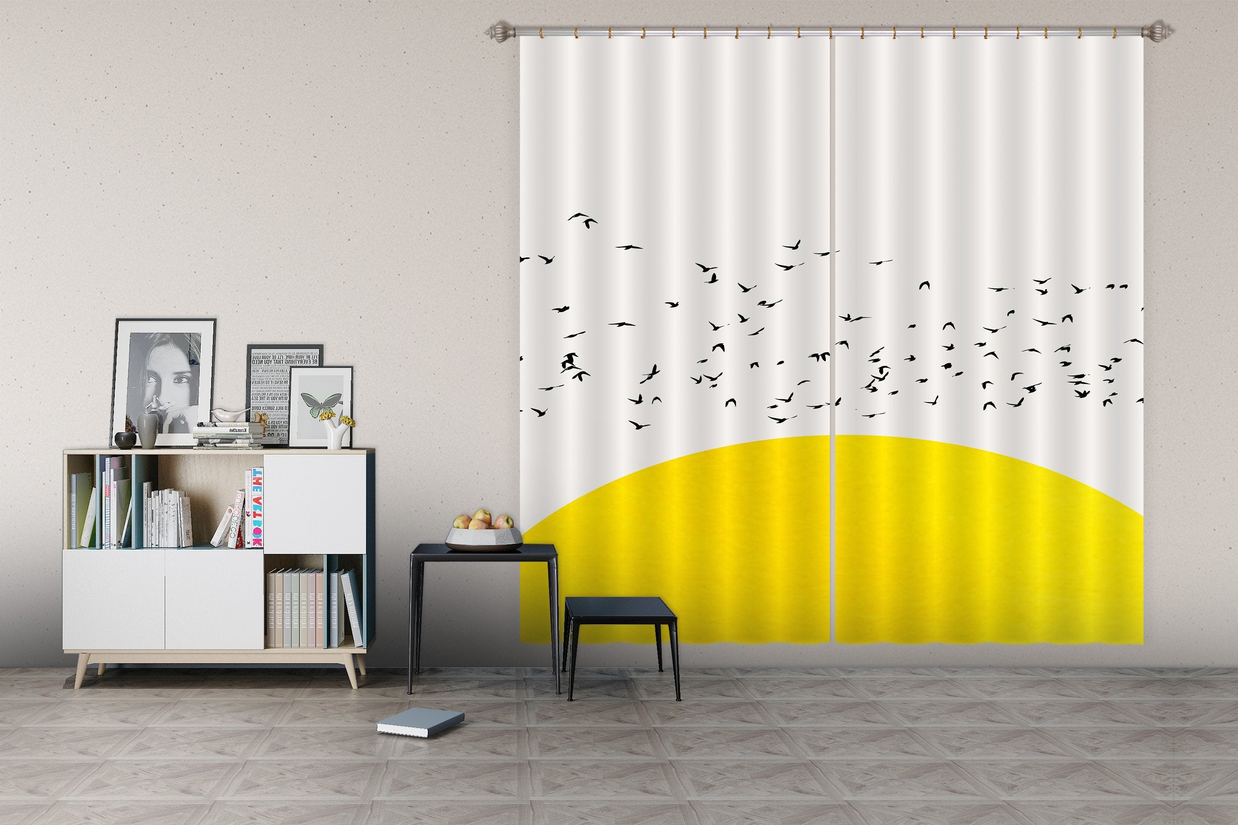 3D Bird Yellow Sun 037 Boris Draschoff Curtain Curtains Drapes Wallpaper AJ Wallpaper