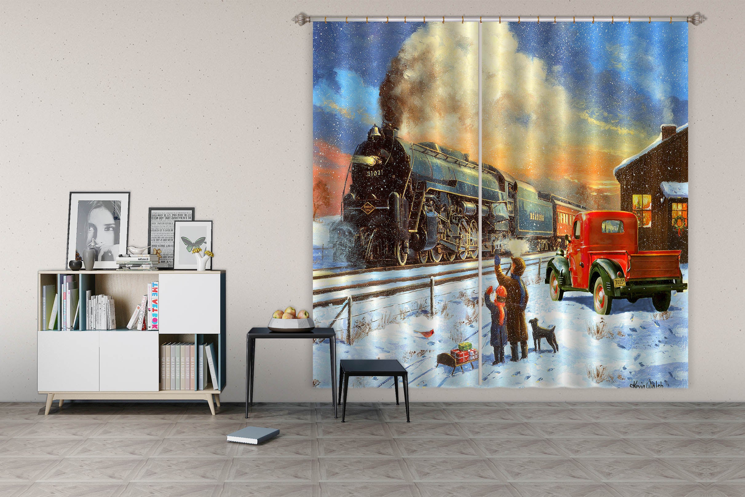3D Snow Train Station 148 Kevin Walsh Curtain Curtains Drapes