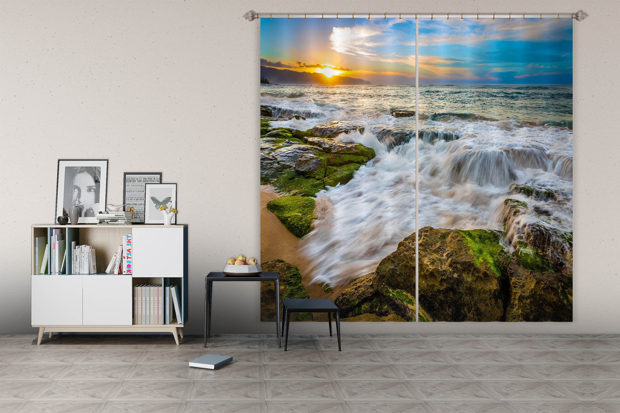 3D Sea Stones 816 Curtains Drapes