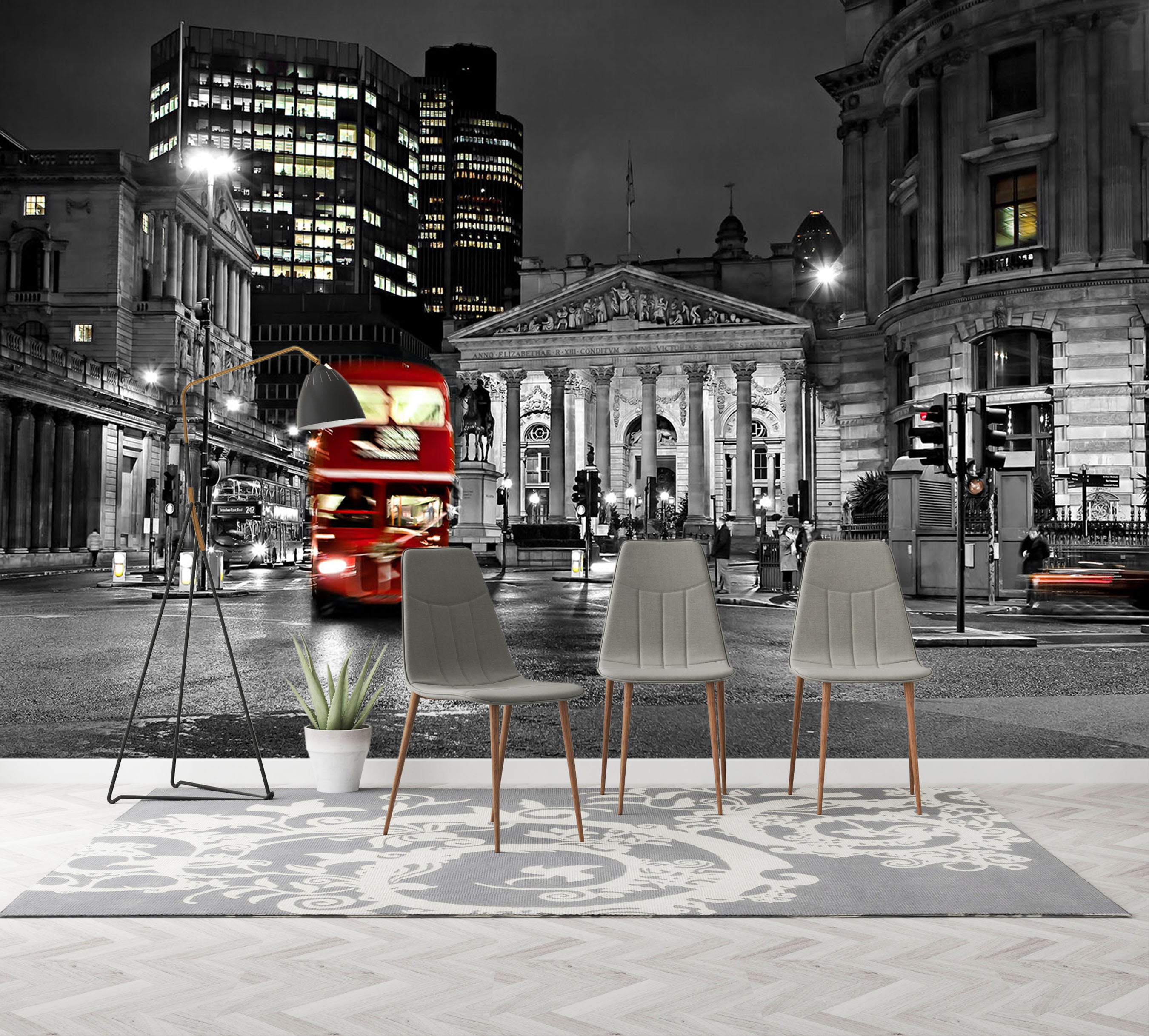 3D Night City Bus 179 Vehicle Wall Murals