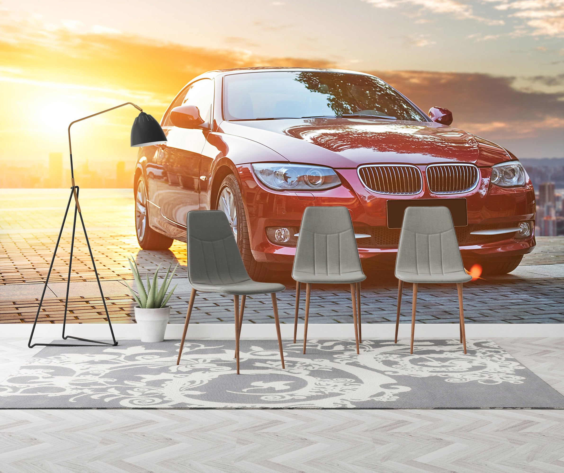 3D City Dusk Car 287 Vehicle Wall Murals