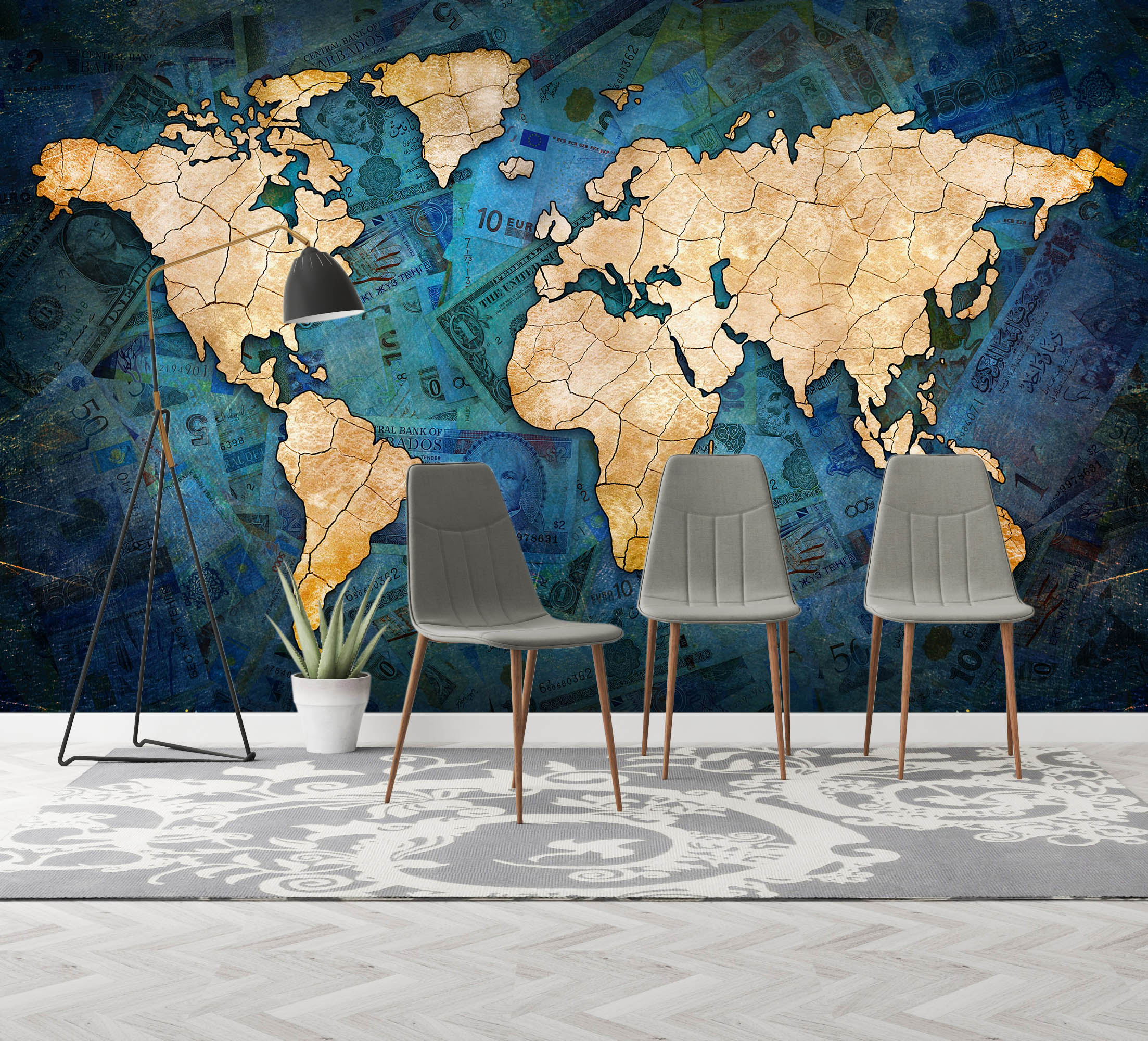 3D Irregular Pattern 2049 World Map Wall Murals