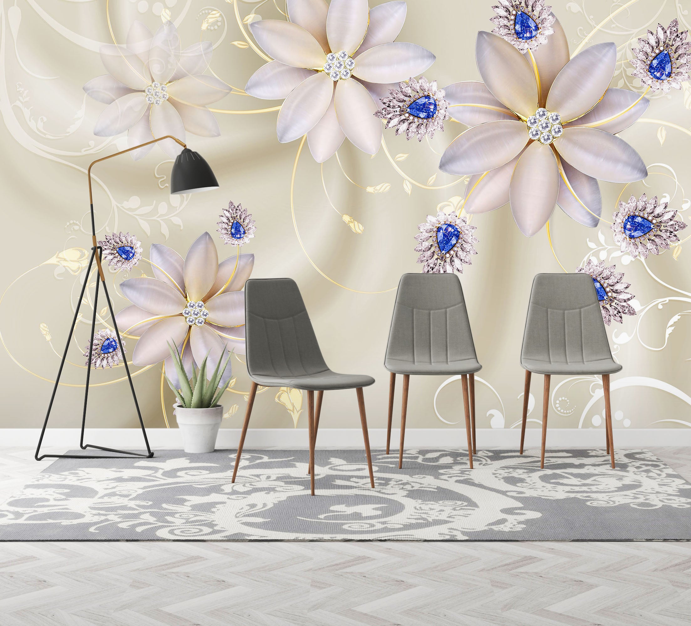 3D Blue Petals 1492 Wall Murals