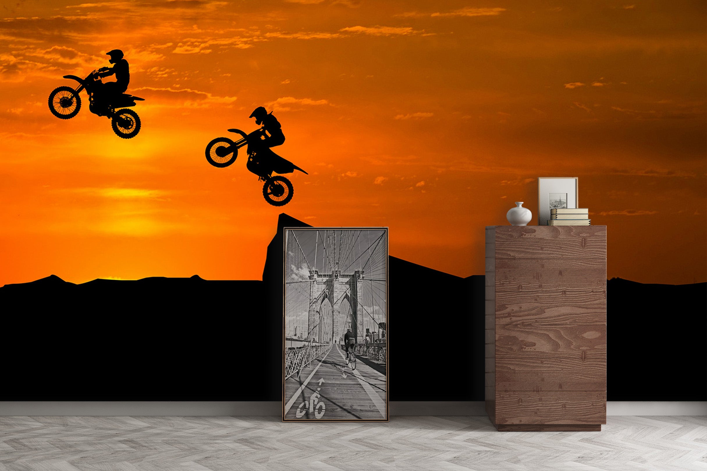 3D Sunset Motorcycle 194 Vehicle Wall Murals