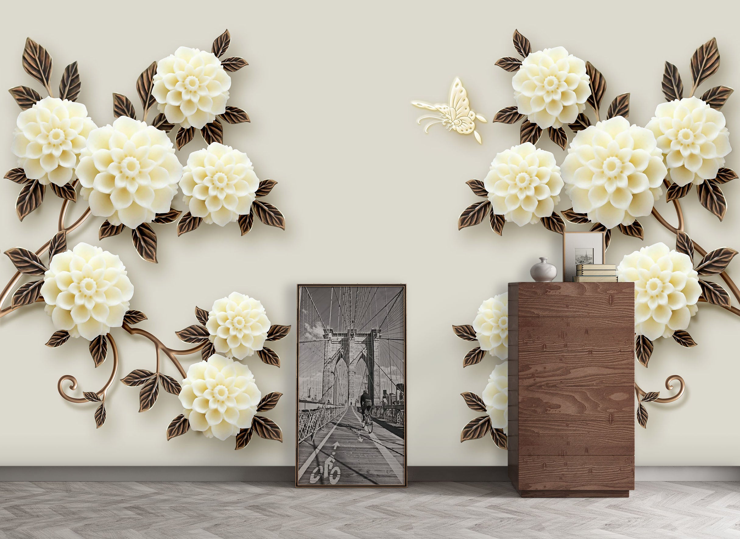 3D White Flowers 1535 Wall Murals