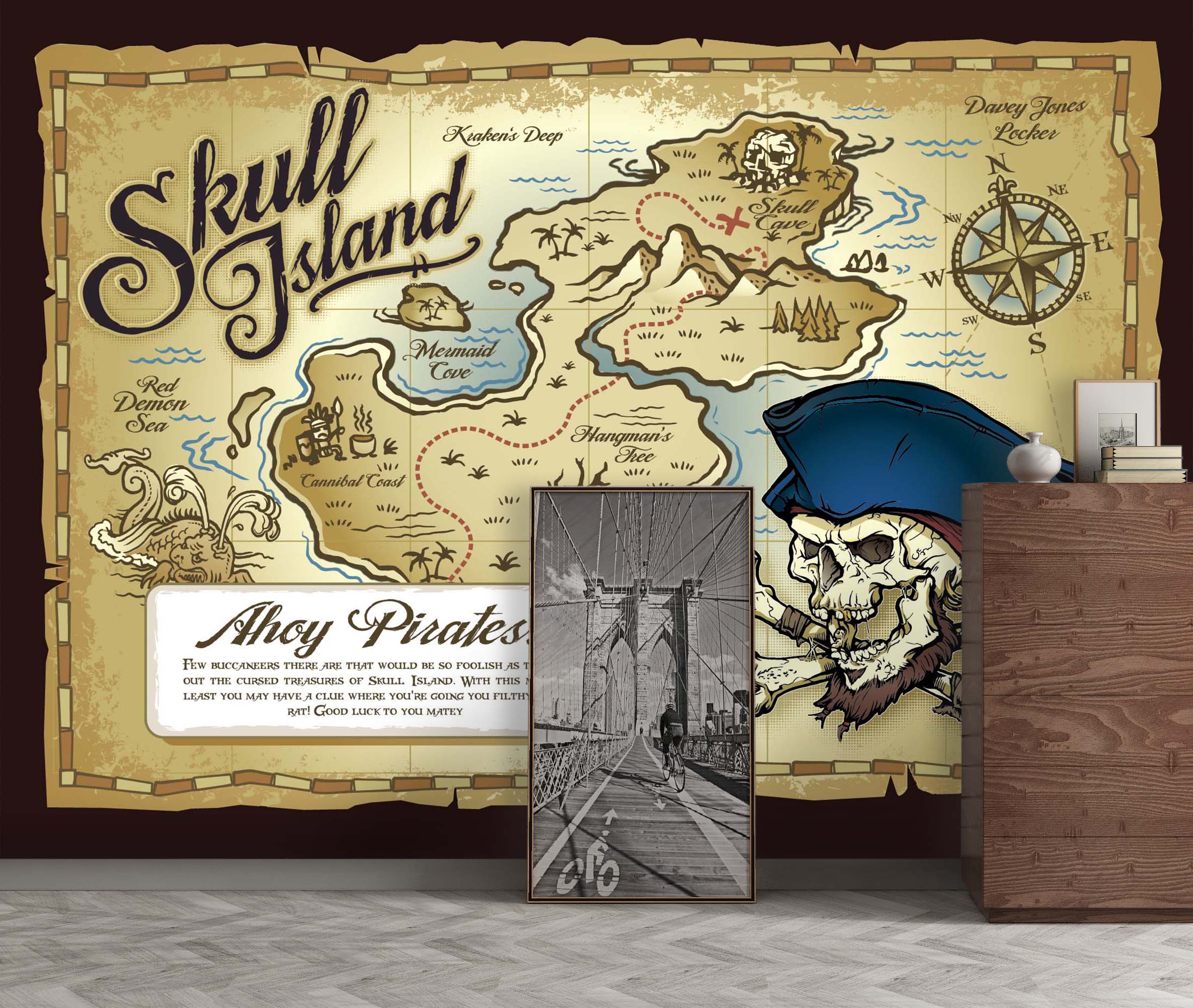 3D Skull Treasure Map 033 Wall Murals
