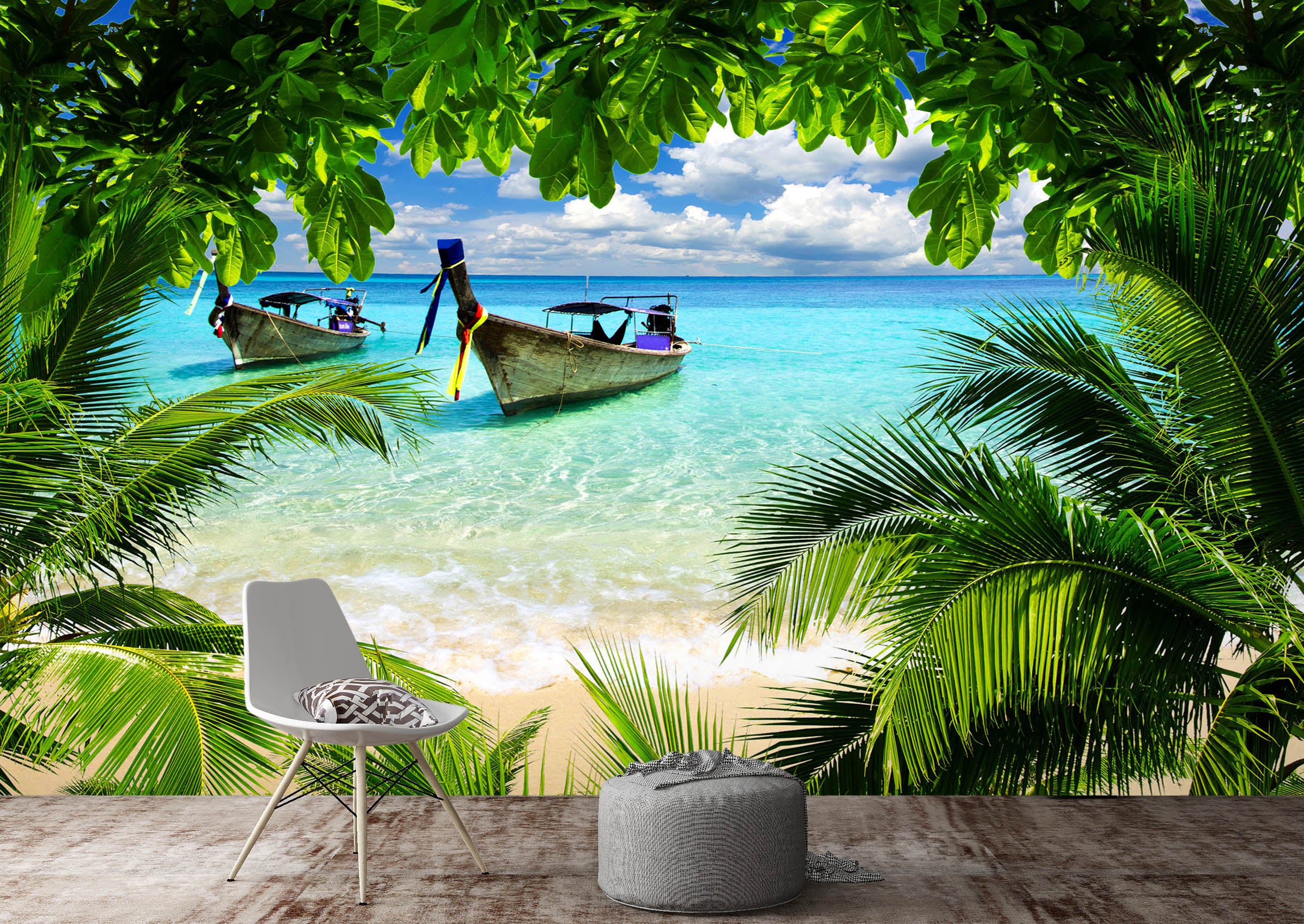 3D Sea Boat 1102 Wall Murals