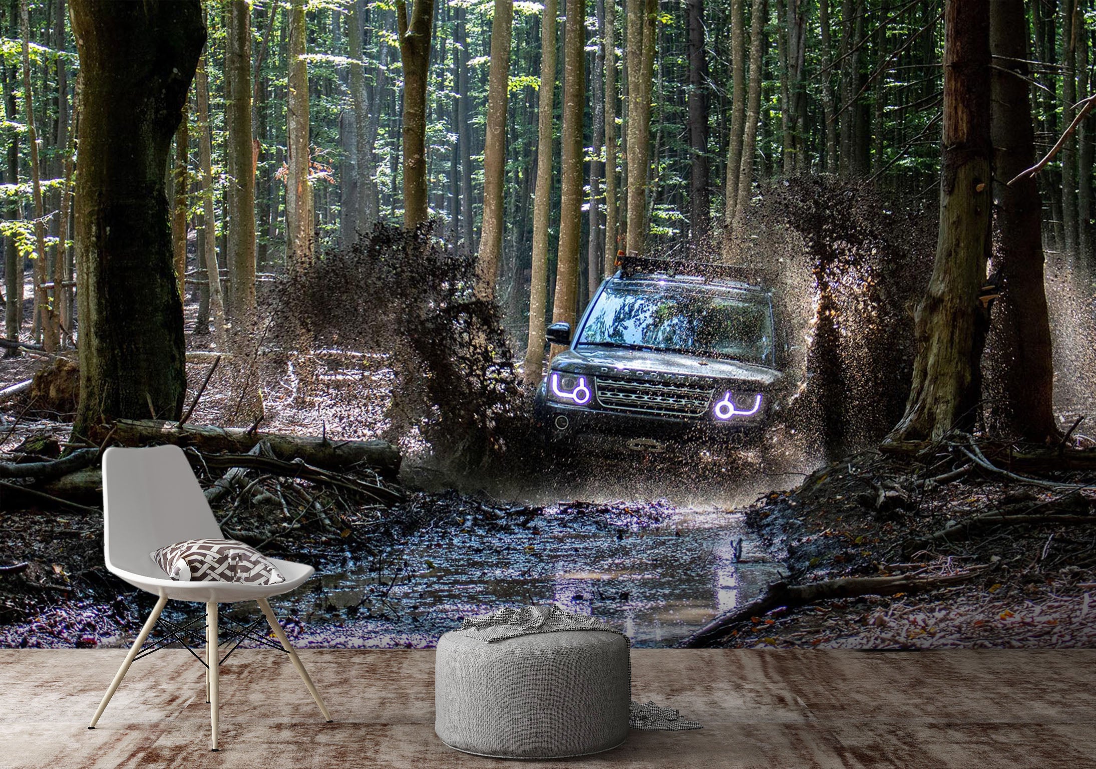 3D Offroad Woods River 180 Vehicle Wall Murals
