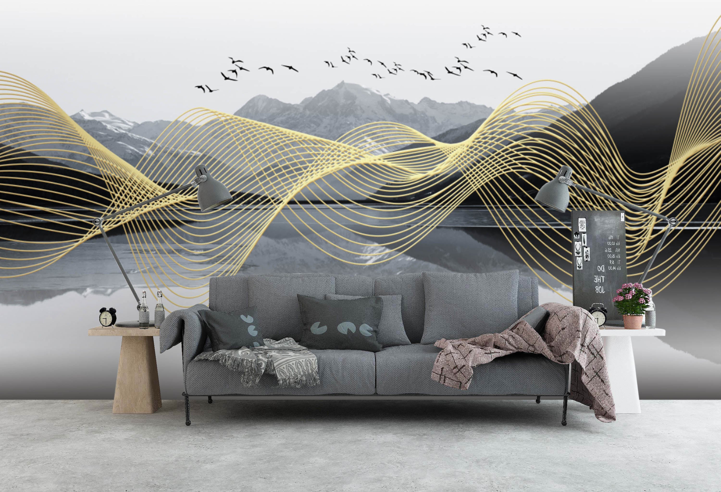 3D Golden Wave 1434 Wall Murals