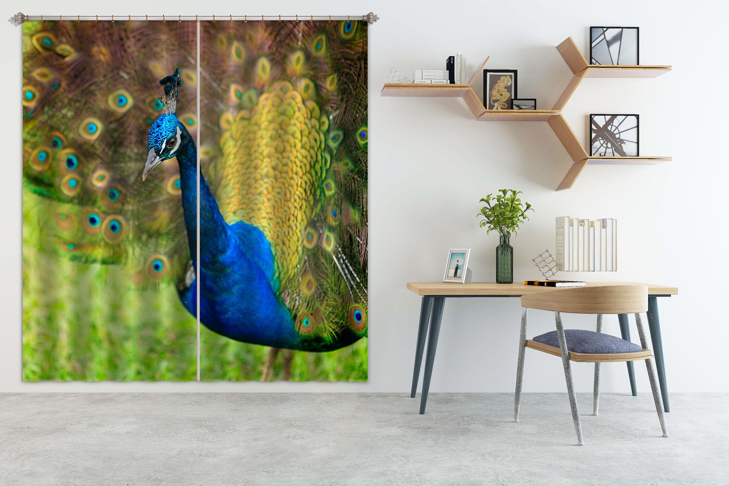 3D Peacock 62157 Kathy Barefield Curtain Curtains Drapes