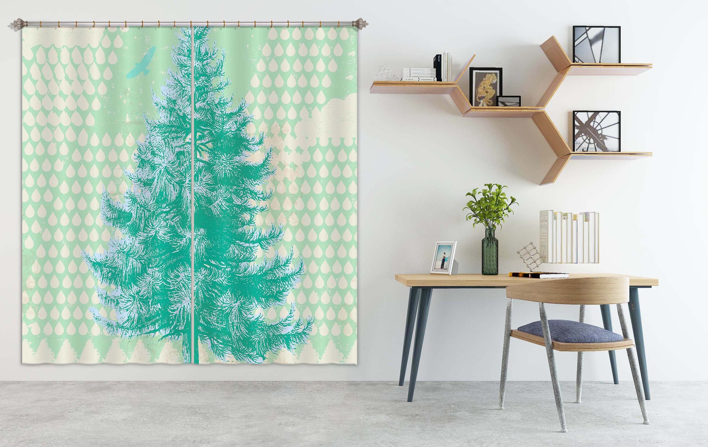 3D Blue Fir Tree 056 Showdeer Curtain Curtains Drapes