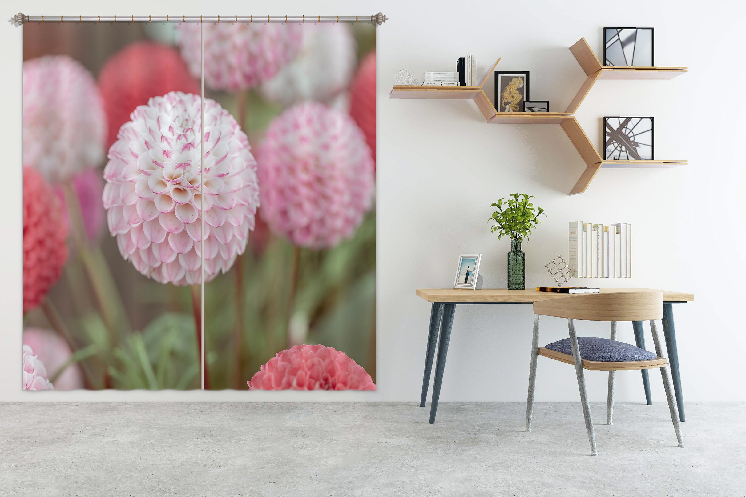 3D Pink Hydrangea 6511 Assaf Frank Curtain Curtains Drapes