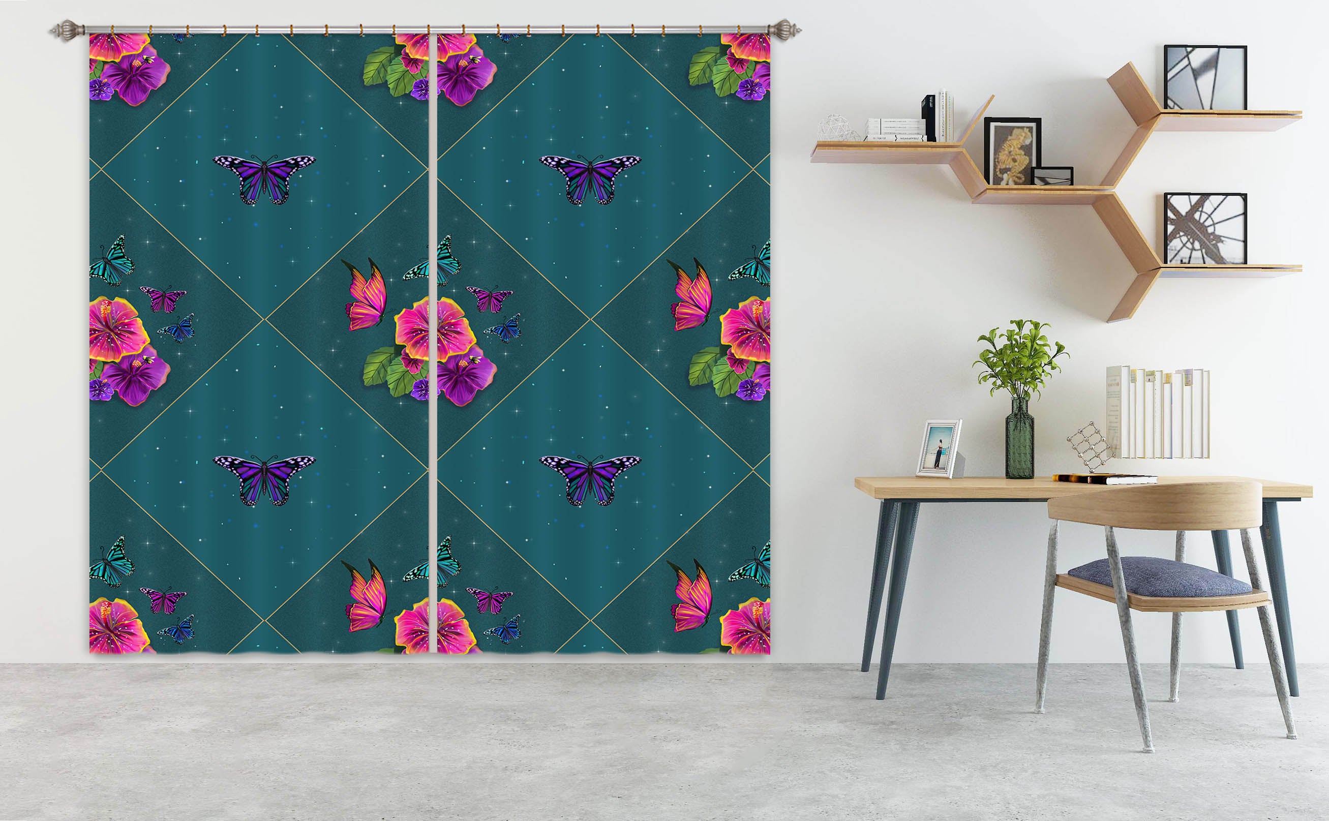 3D Purple Morning Glory 129 Rose Catherine Khan Curtain Curtains Drapes