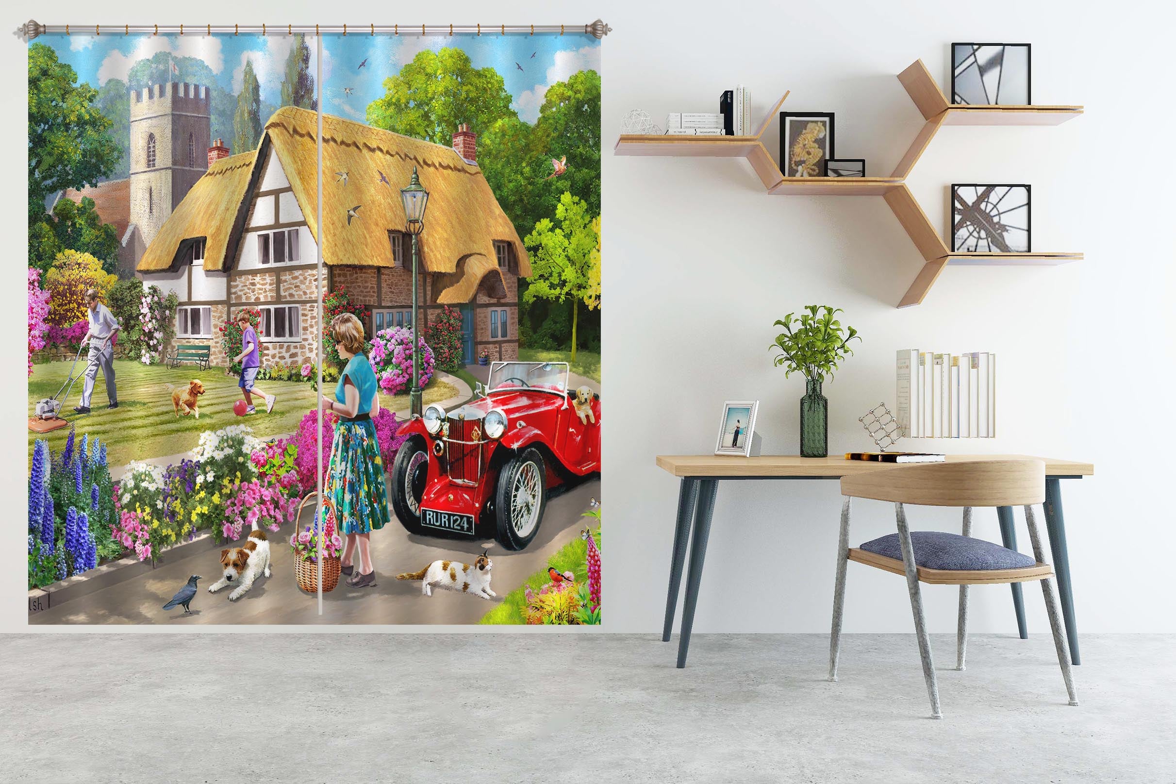 3D Garden Dog 144 Kevin Walsh Curtain Curtains Drapes