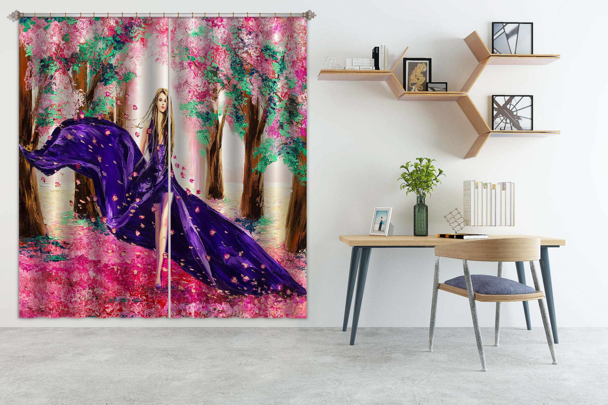 3D Cherry Blossoms 030 Curtains Drapes