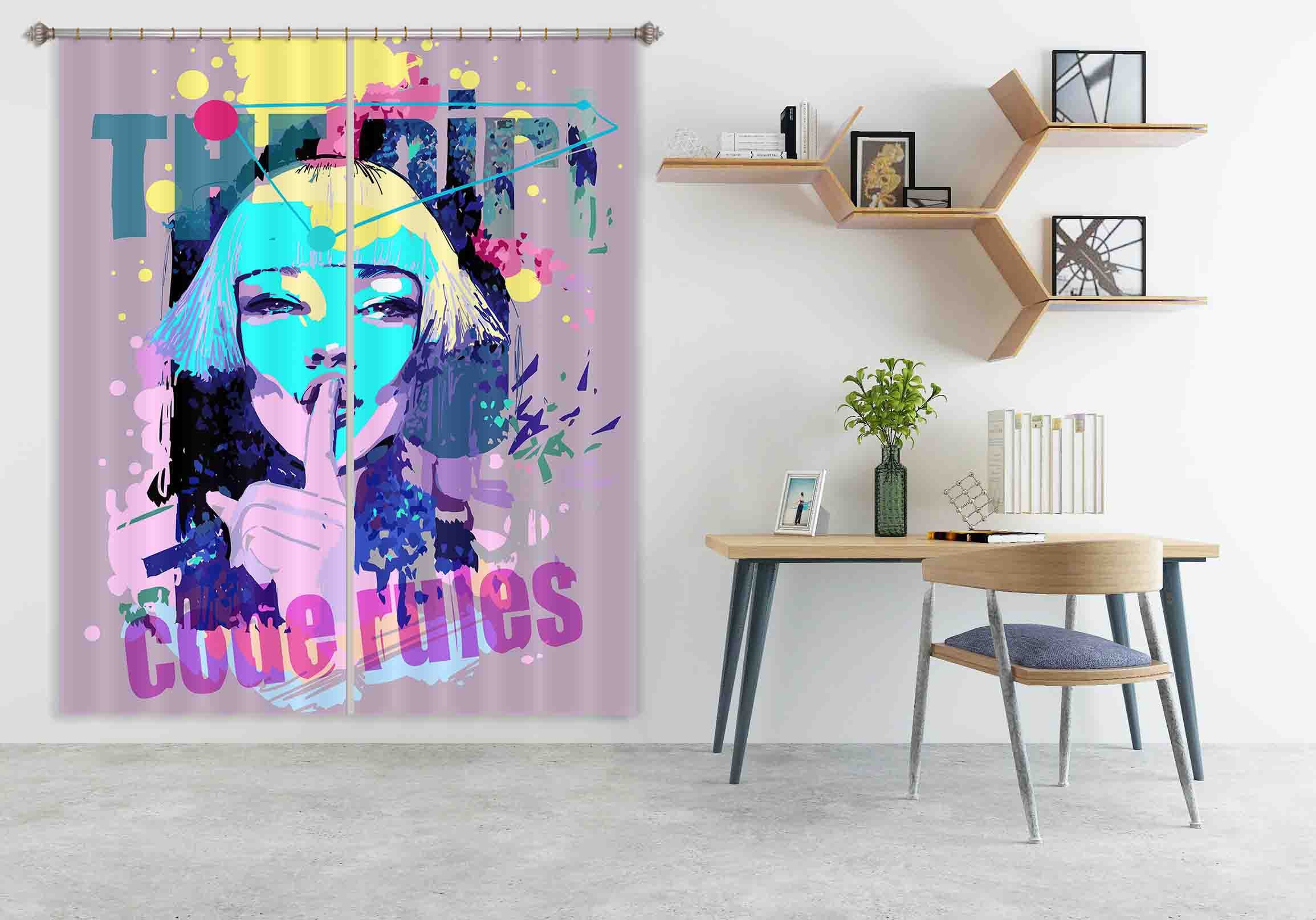 3D Playful Girl 769 Curtains Drapes