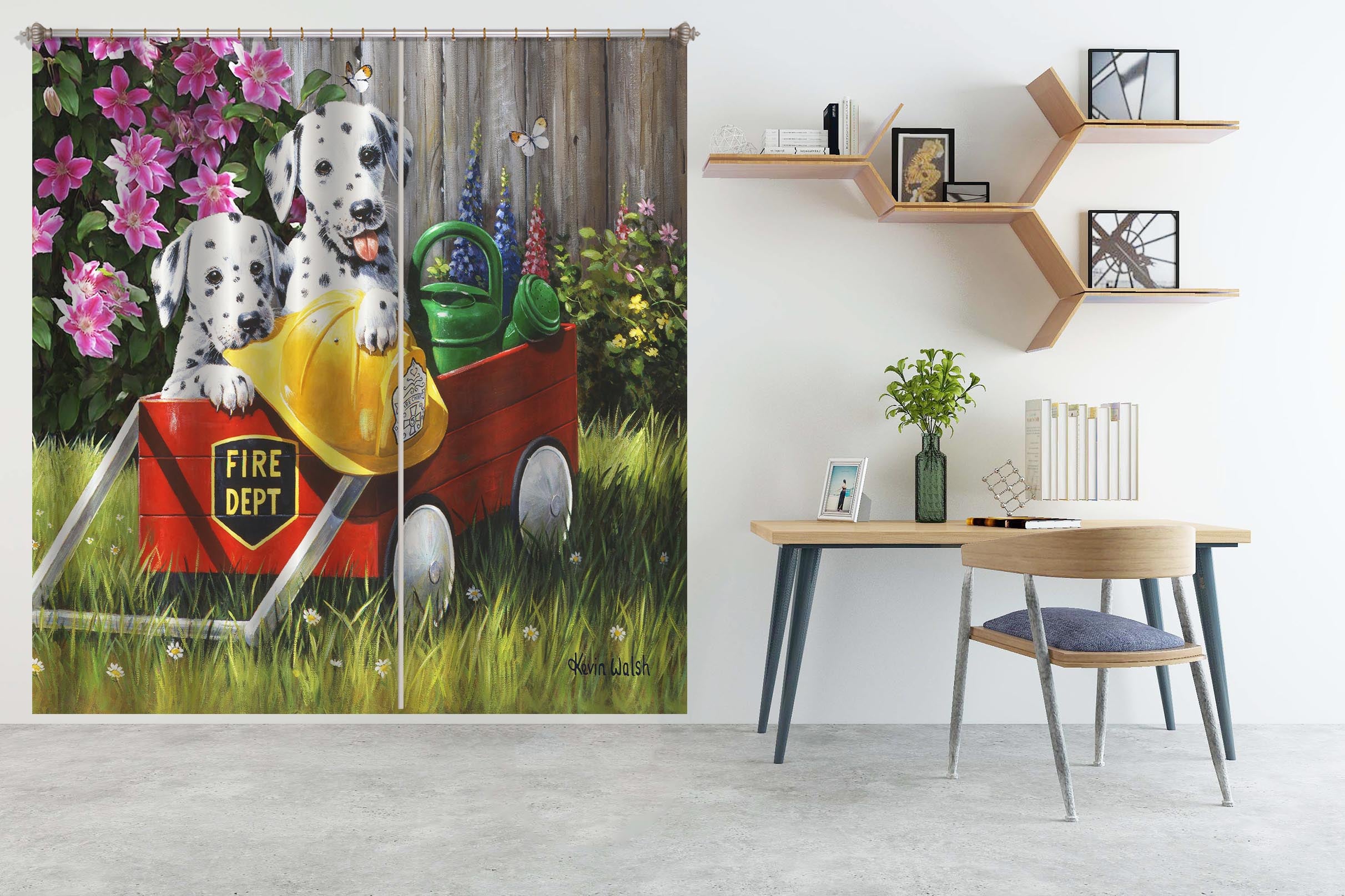 3D Dalmatian Flower 135 Kevin Walsh Curtain Curtains Drapes