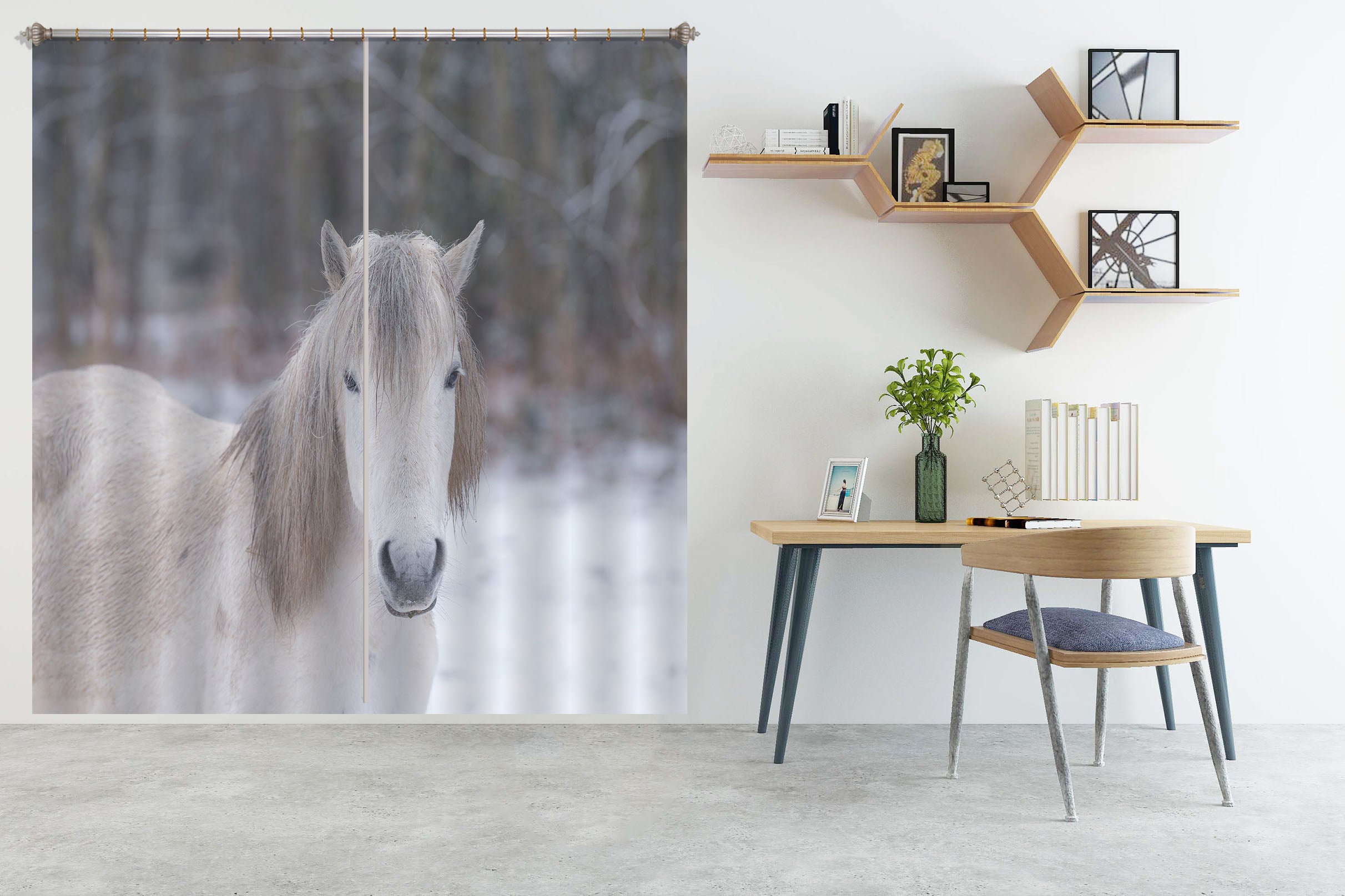 3D White Horse 6378 Assaf Frank Curtain Curtains Drapes