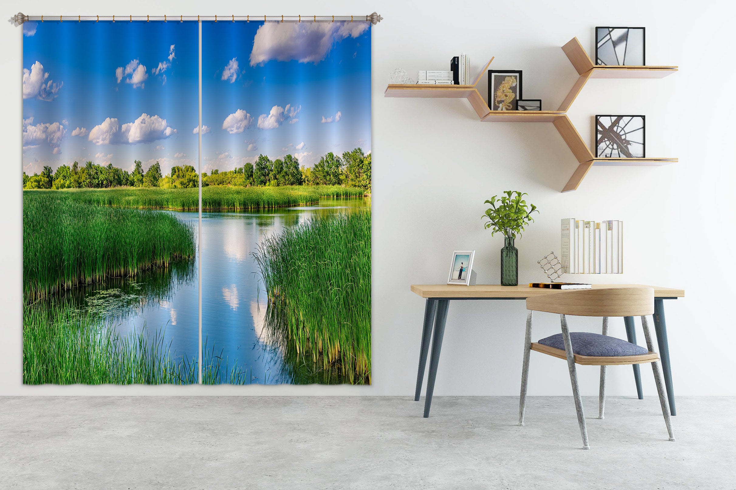 3D Green Grass Lake 5335 Beth Sheridan Curtain Curtains Drapes