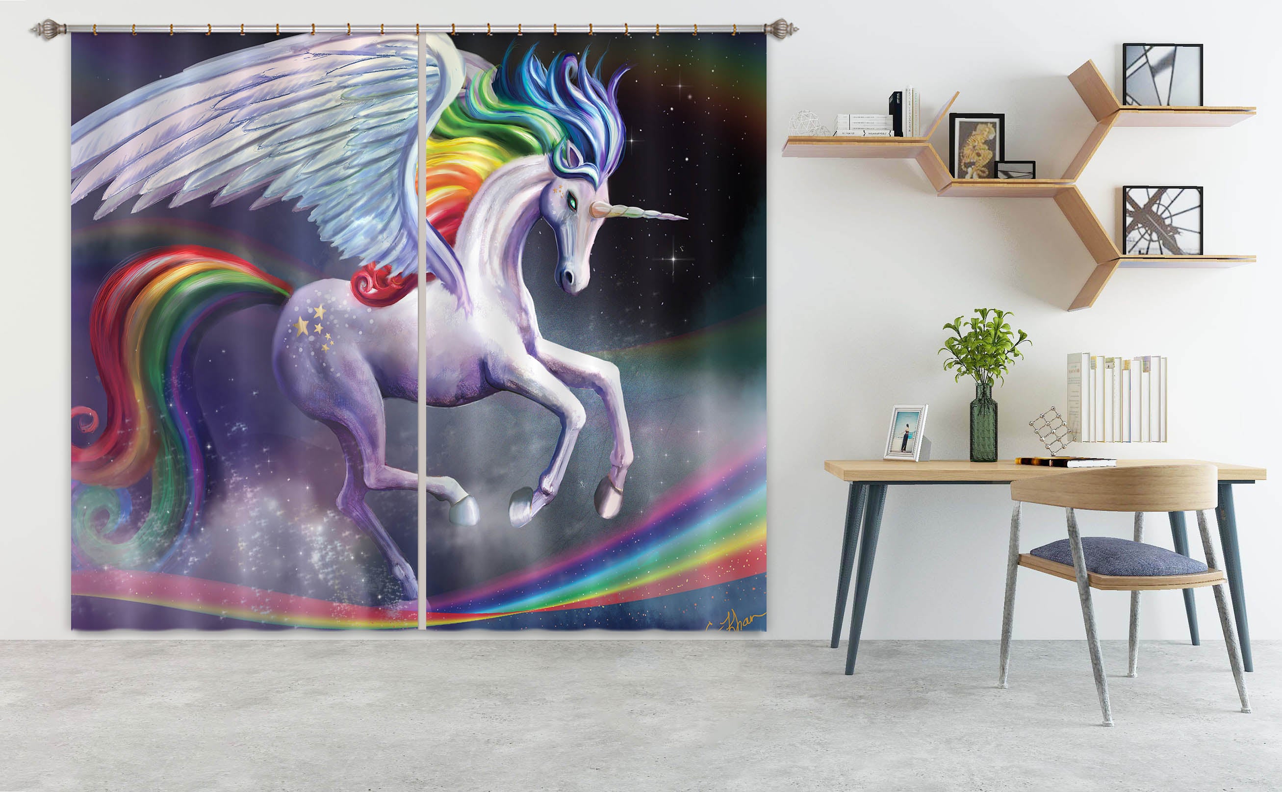 3D Winged Unicorn 116 Rose Catherine Khan Curtain Curtains Drapes