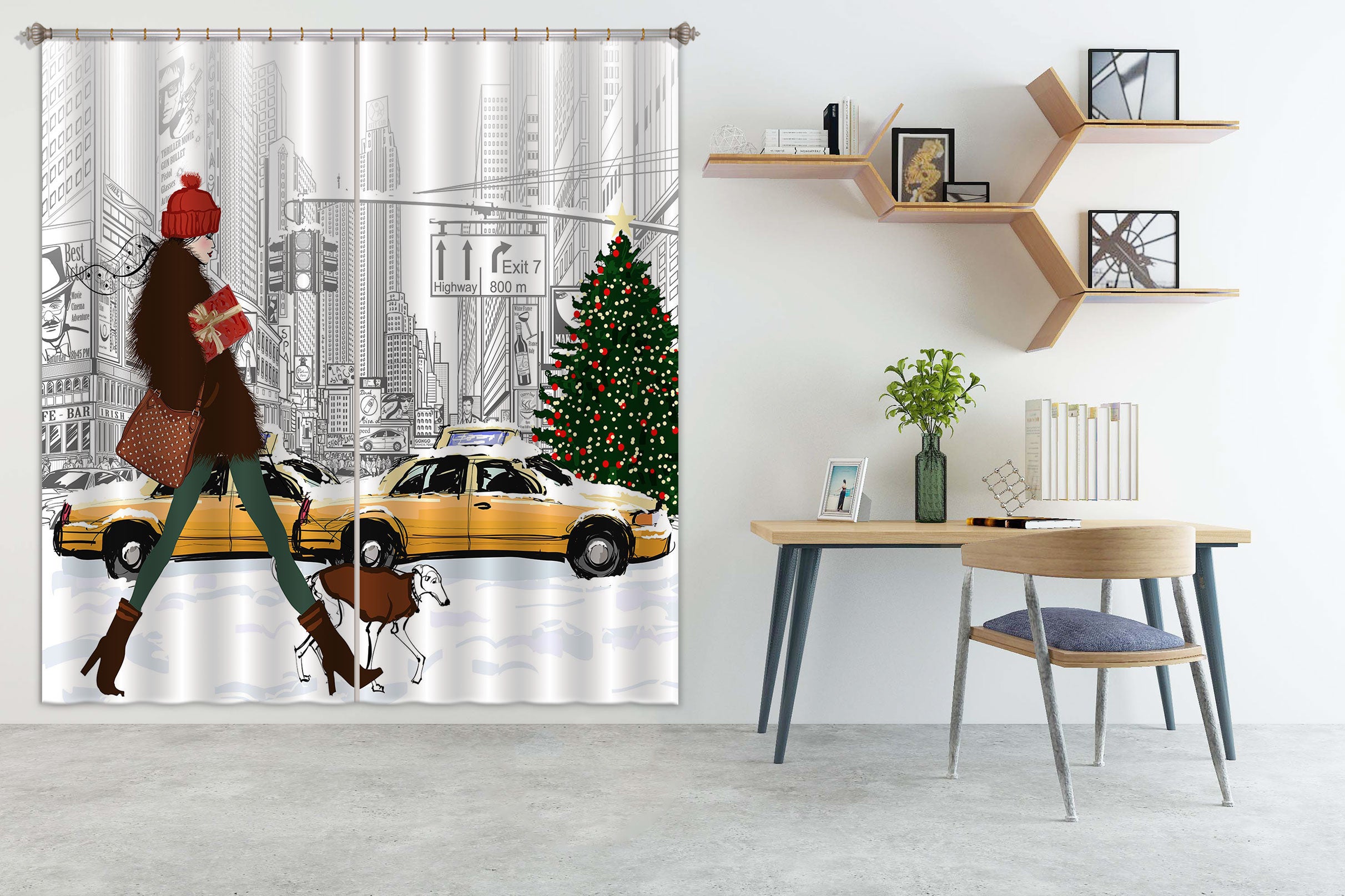 3D Taxi Puppy 043 Curtains Drapes