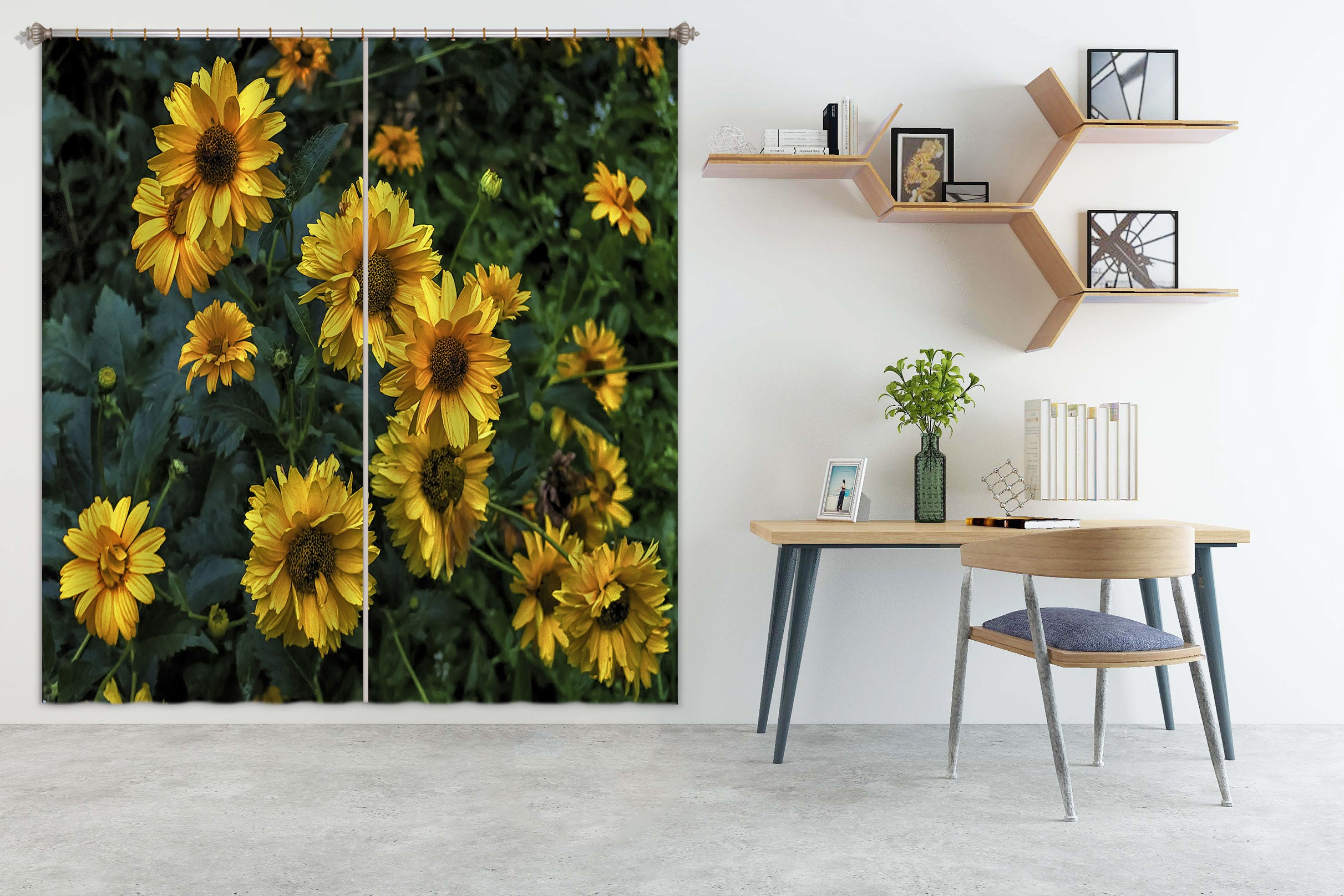 3D Sunflower Field 036 Jerry LoFaro Curtain Curtains Drapes